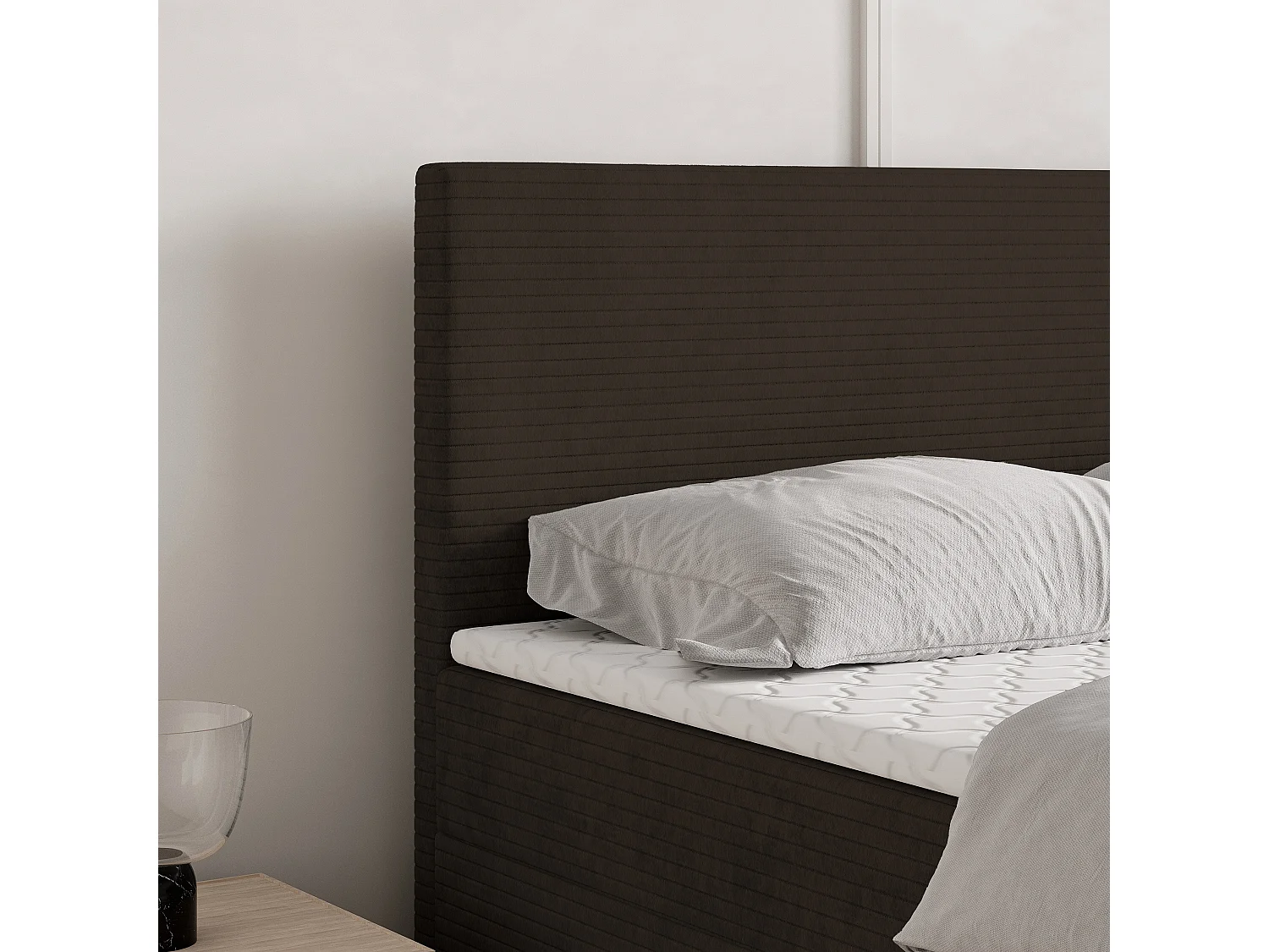 Lit continental NIRA, 140x200 cm, Tissu pelucheux, Marron