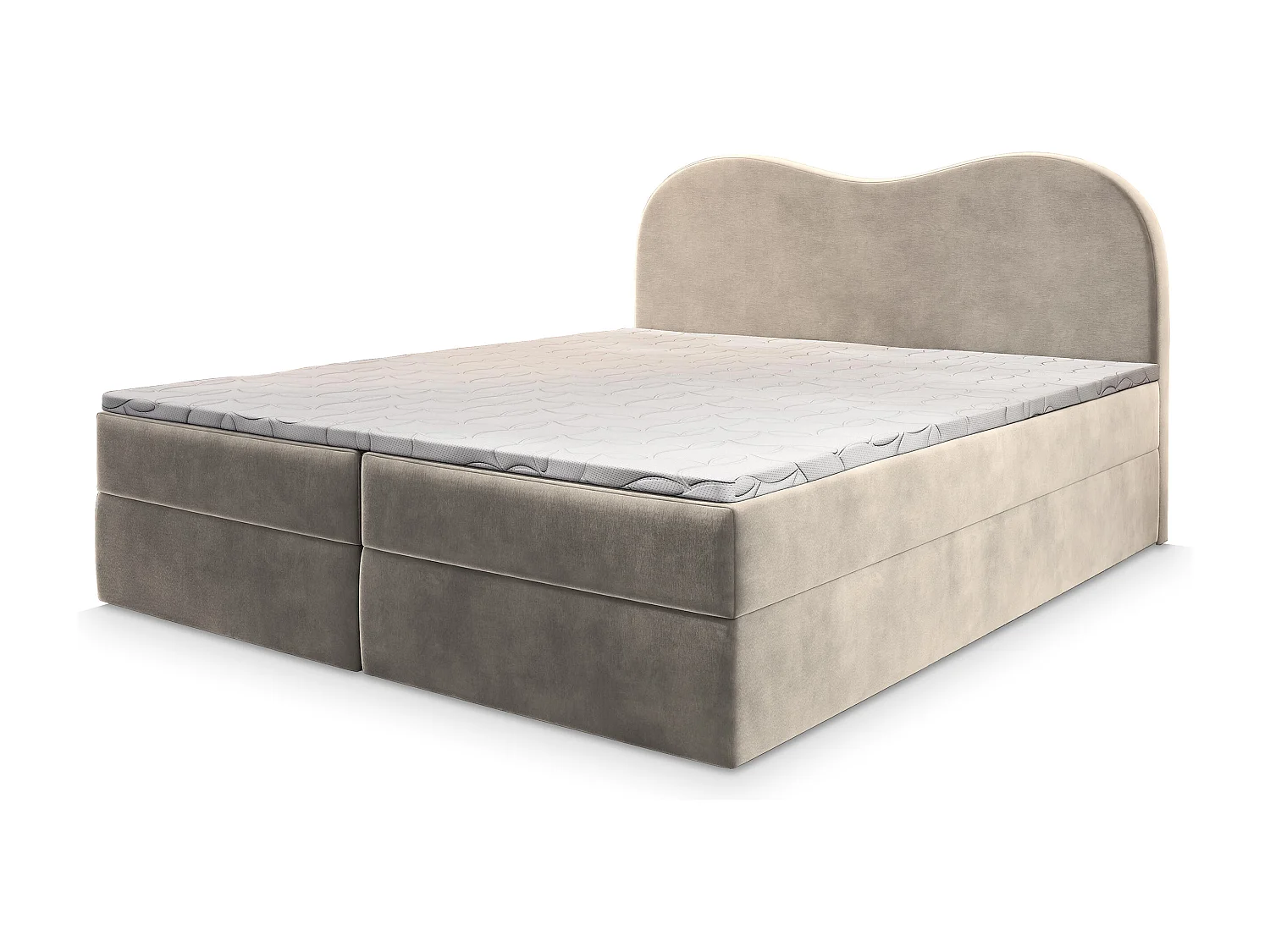 Lit continental FLUVIA, 160x200 cm, Tissu velours, Couleur crème