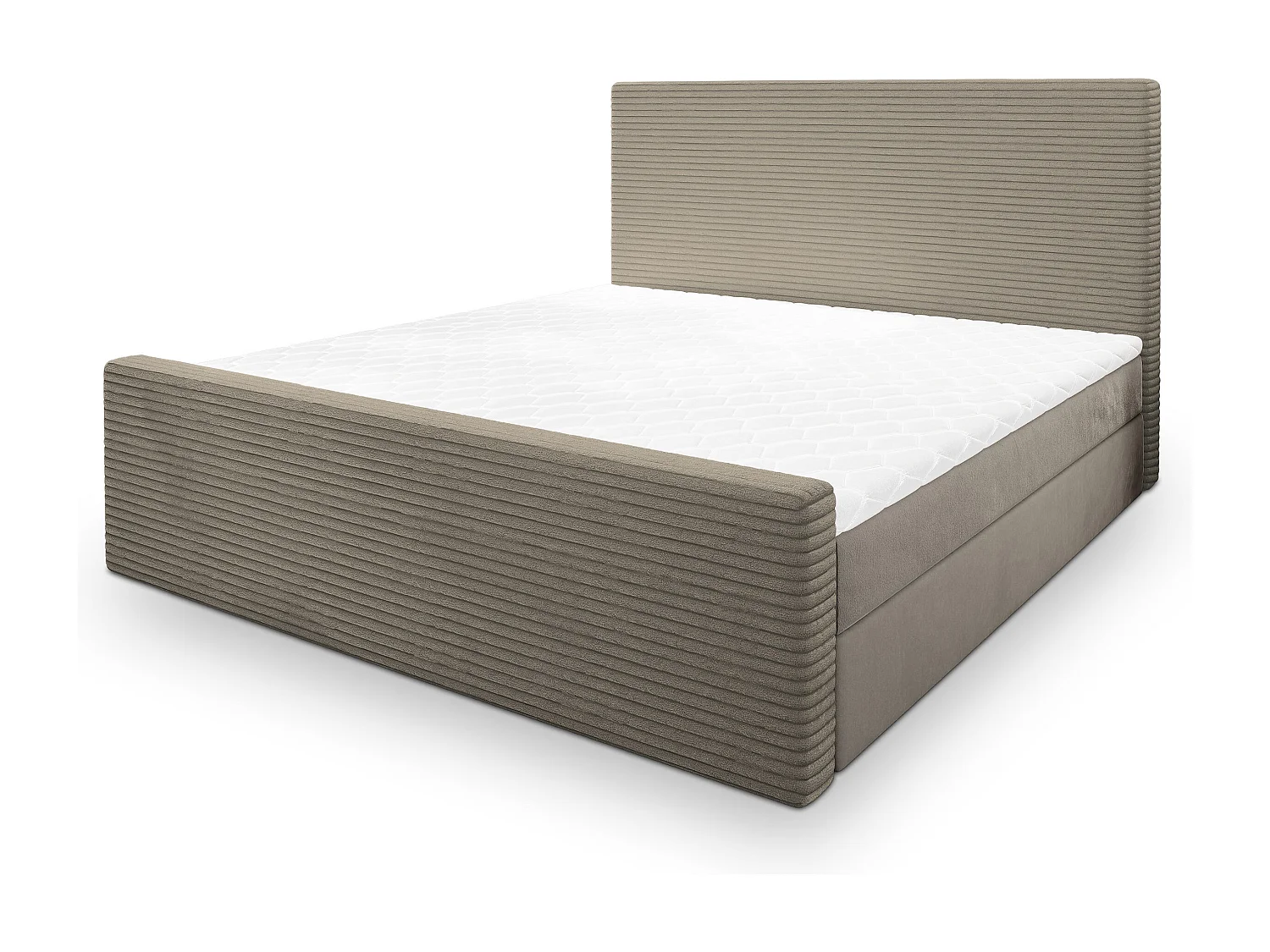Lit continental ALORIA, 180x200 cm, Tissu pelucheux, Beige