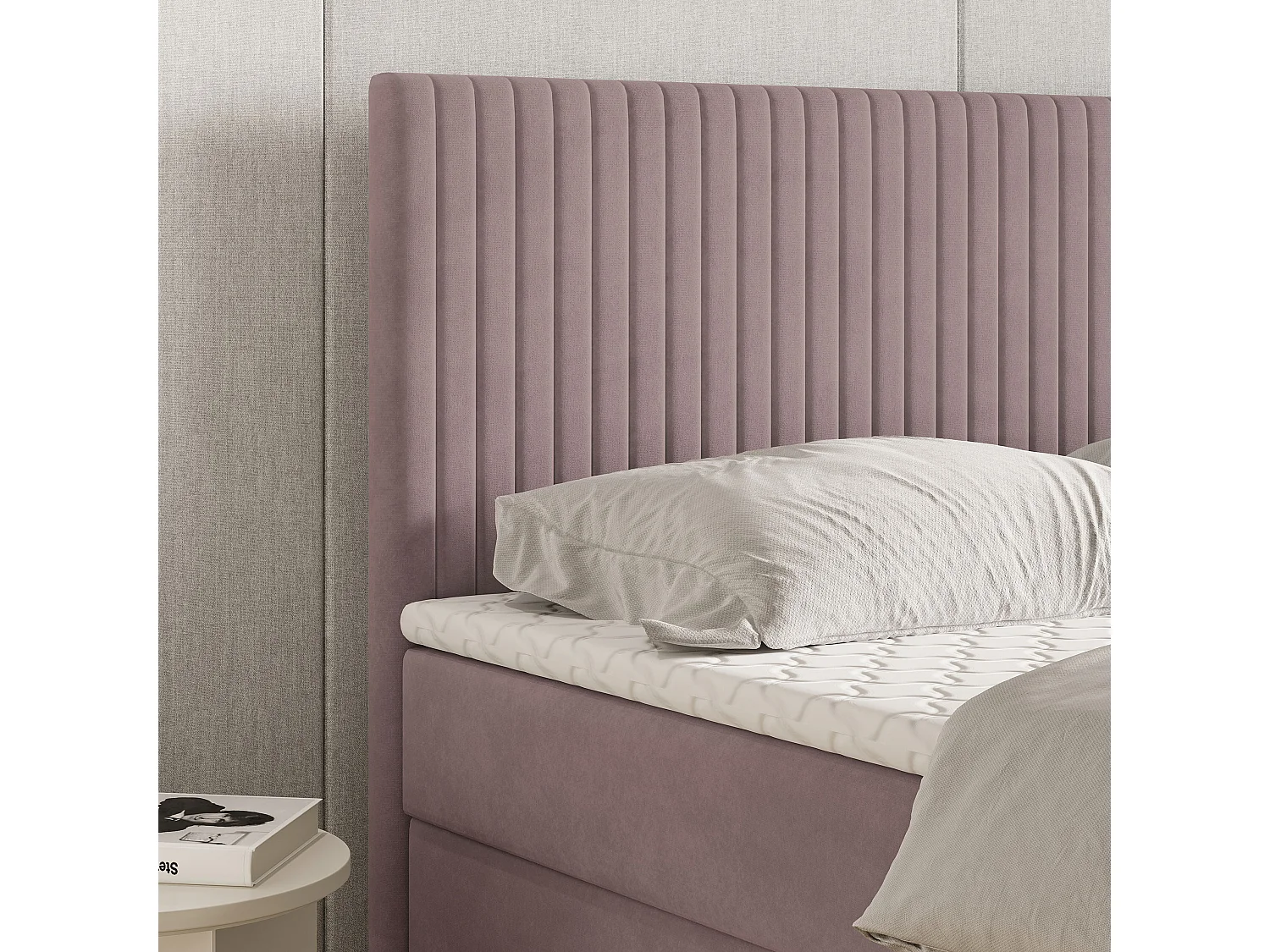 Lit continental TERVAN, 160x200 cm, Tissu pelucheux, Rose