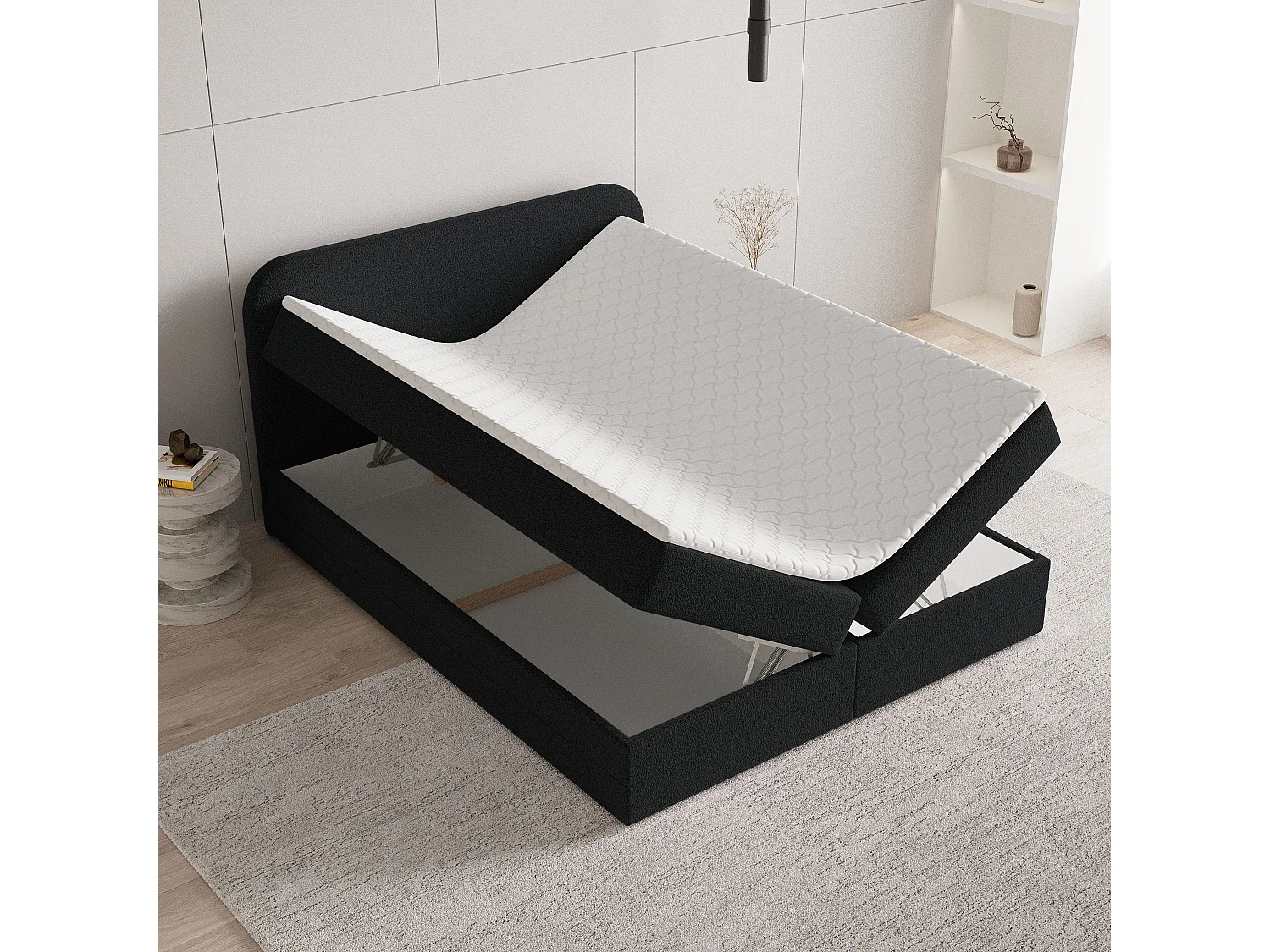 Boxspringbed ARMEL 180x200 cm Set met hoofdbord, bedbodem en matras, Zwart