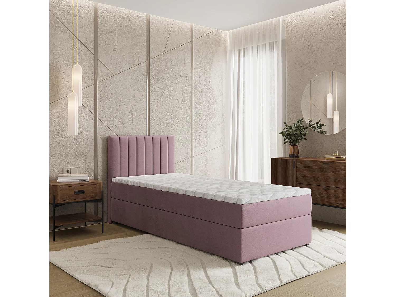 Boxspringbed BRESEL 80x200 cm Set met hoofdbord, bedbodem en matras, Poederroze