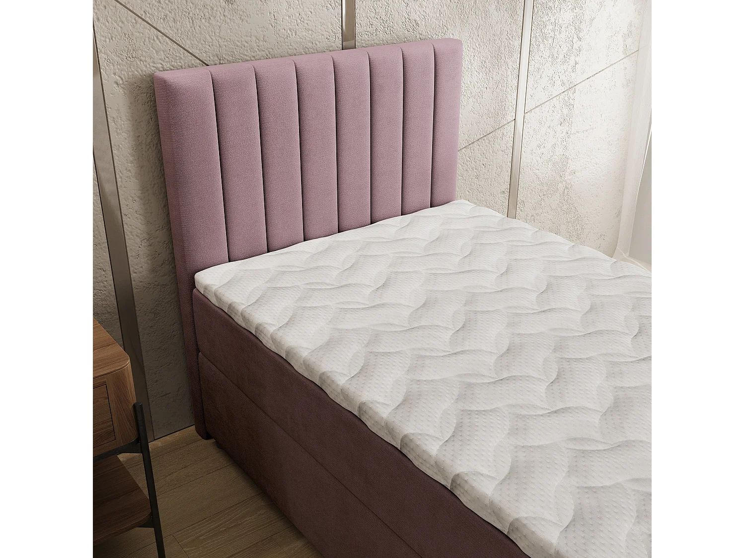 Boxspringbed BRESEL 80x200 cm Set met hoofdbord, bedbodem en matras, Poederroze