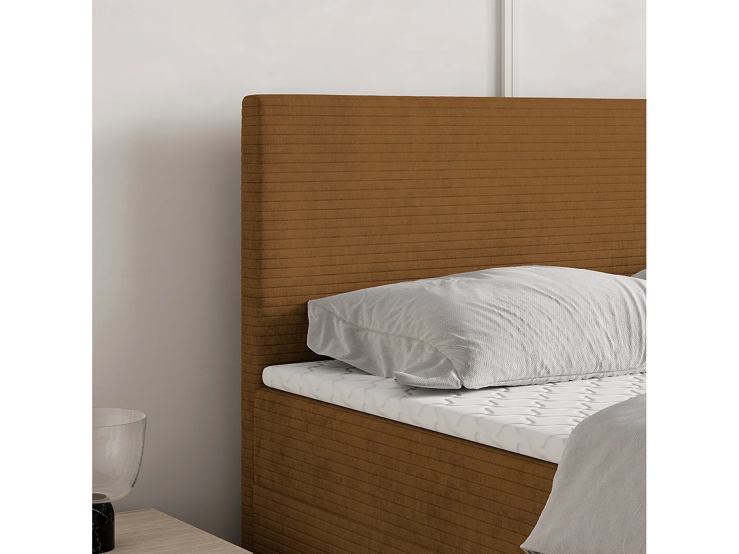Lit continental NIRA, 160x200 cm, Tissu pelucheux, Couleur cuivre