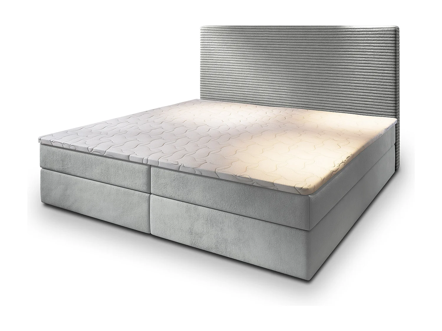 Lit continental GIARRO, 180x200 cm, Tissu pelucheux, Gris clair