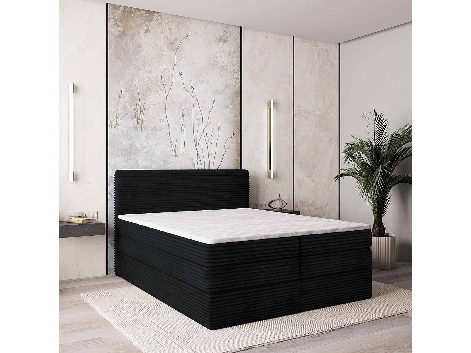 Boxspringbed LUNERA 160x200 cm Set met hoofdbord, bedbodem en matras, Zwart