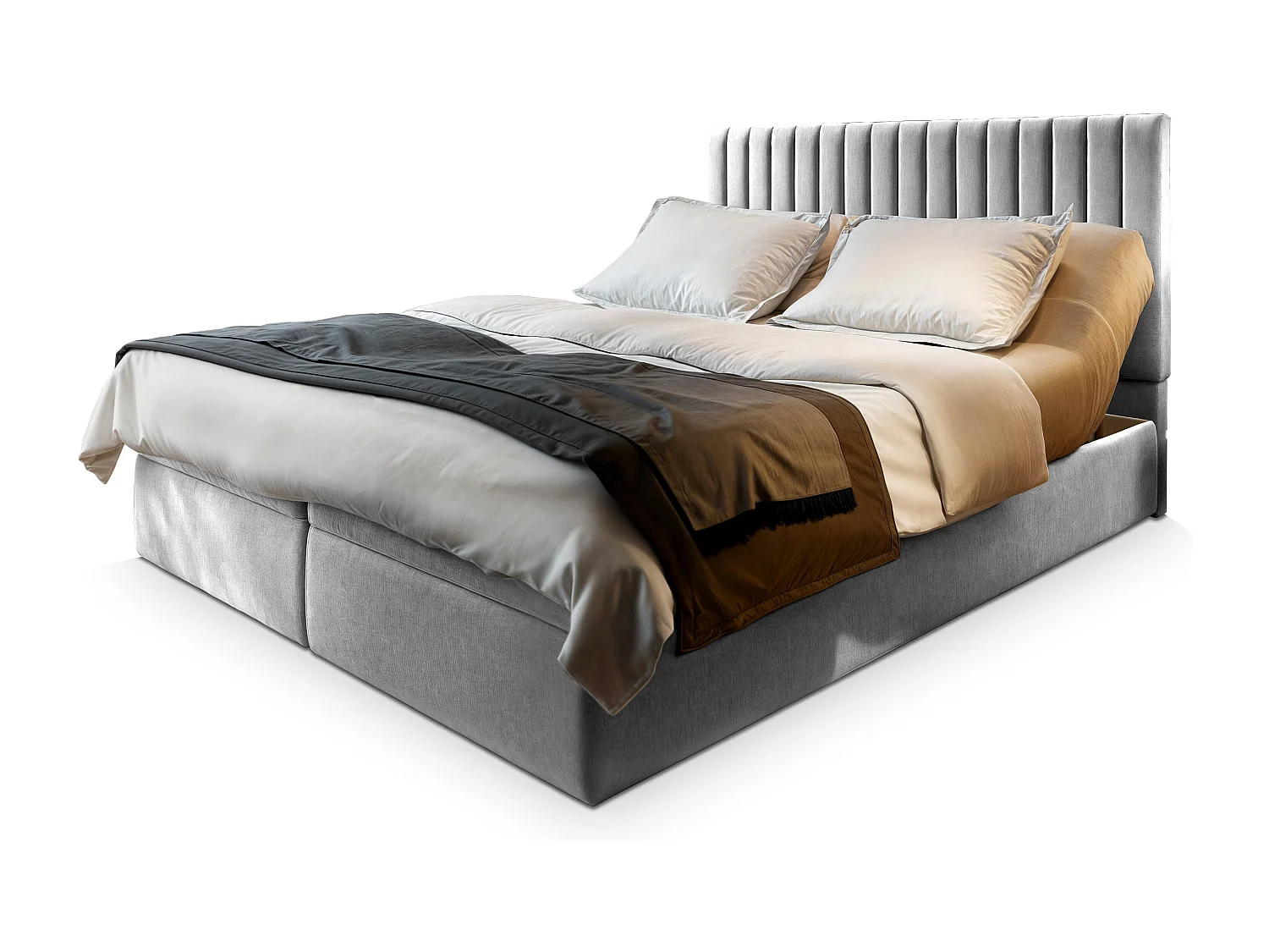 Boxspringbed MURLO 160x200 cm Set met hoofdbord, bedbodem en matras, Lichtgrijs
