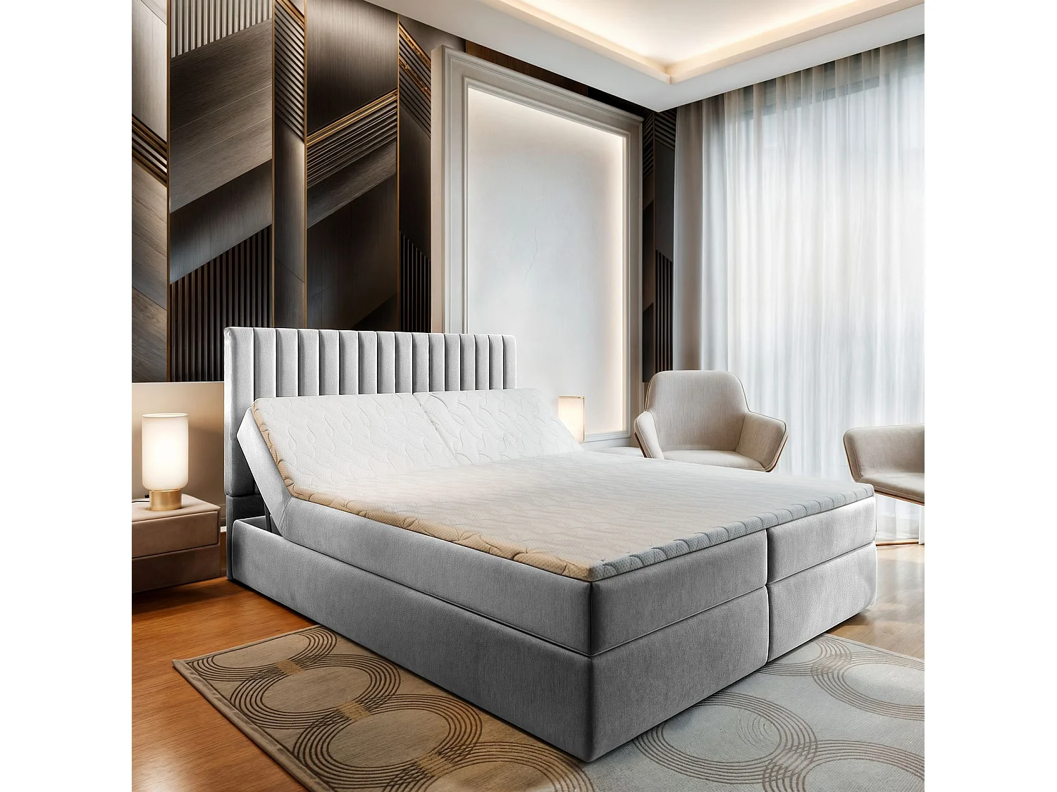 Boxspringbed MURLO 160x200 cm Set met hoofdbord, bedbodem en matras, Lichtgrijs