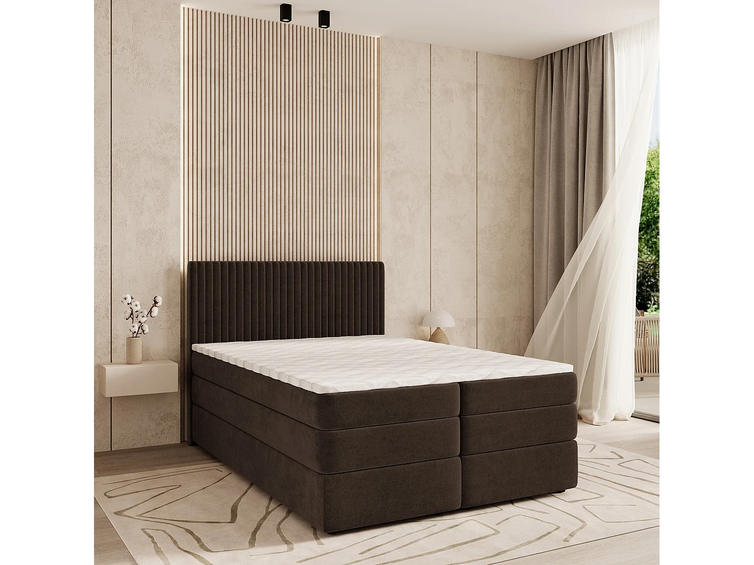 Boxspringbed FELBIO 180x200 cm Set met hoofdbord, bedbodem en matras, Bruin