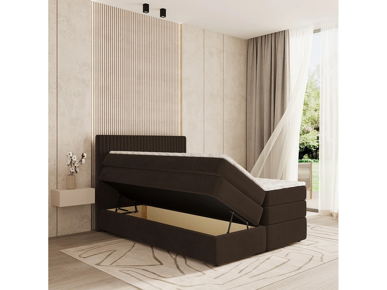 Boxspringbed FELBIO 180x200 cm Set met hoofdbord, bedbodem en matras, Bruin