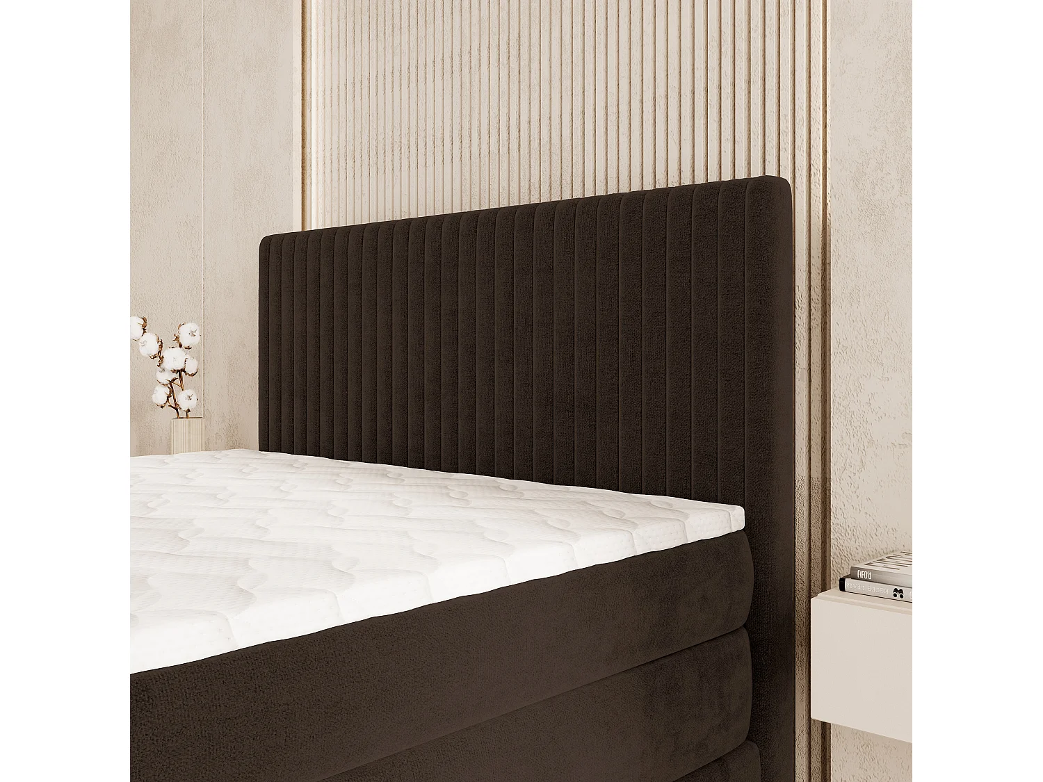 Boxspringbed FELBIO 180x200 cm Set met hoofdbord, bedbodem en matras, Bruin