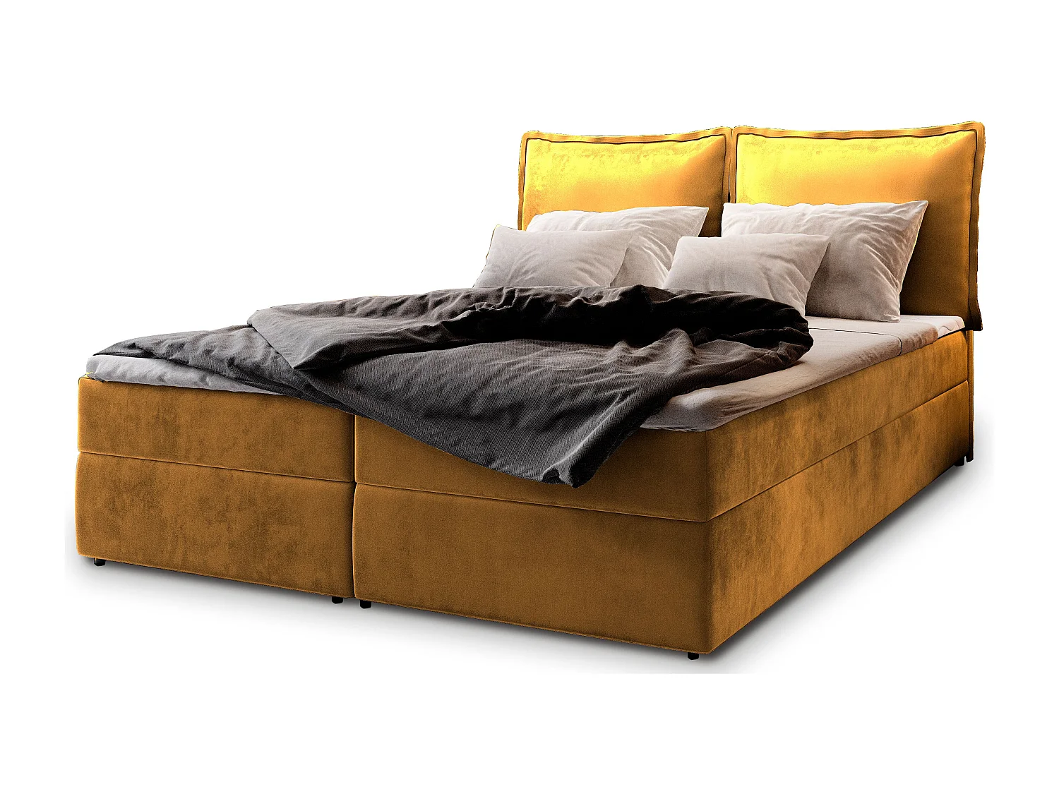 Lit continental LENTE, 160x200 cm, Tissu velours, Jaune