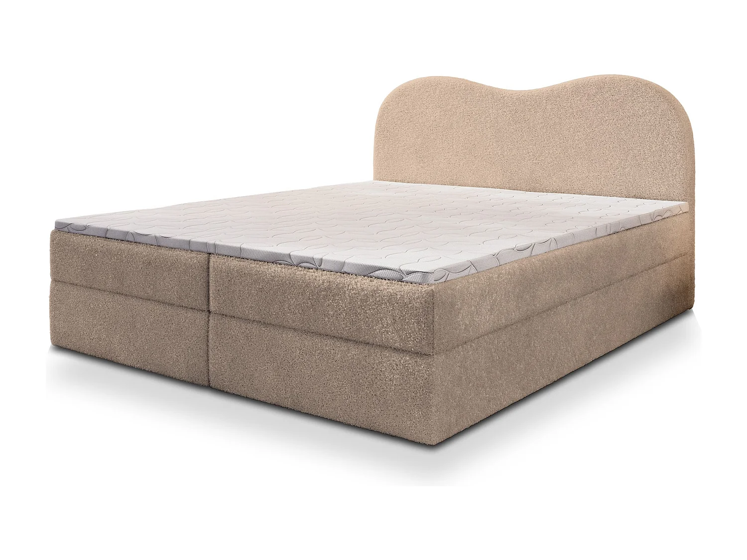 Lit continental FLUVIA, 180x200 cm, Tissu bouclé, Beige