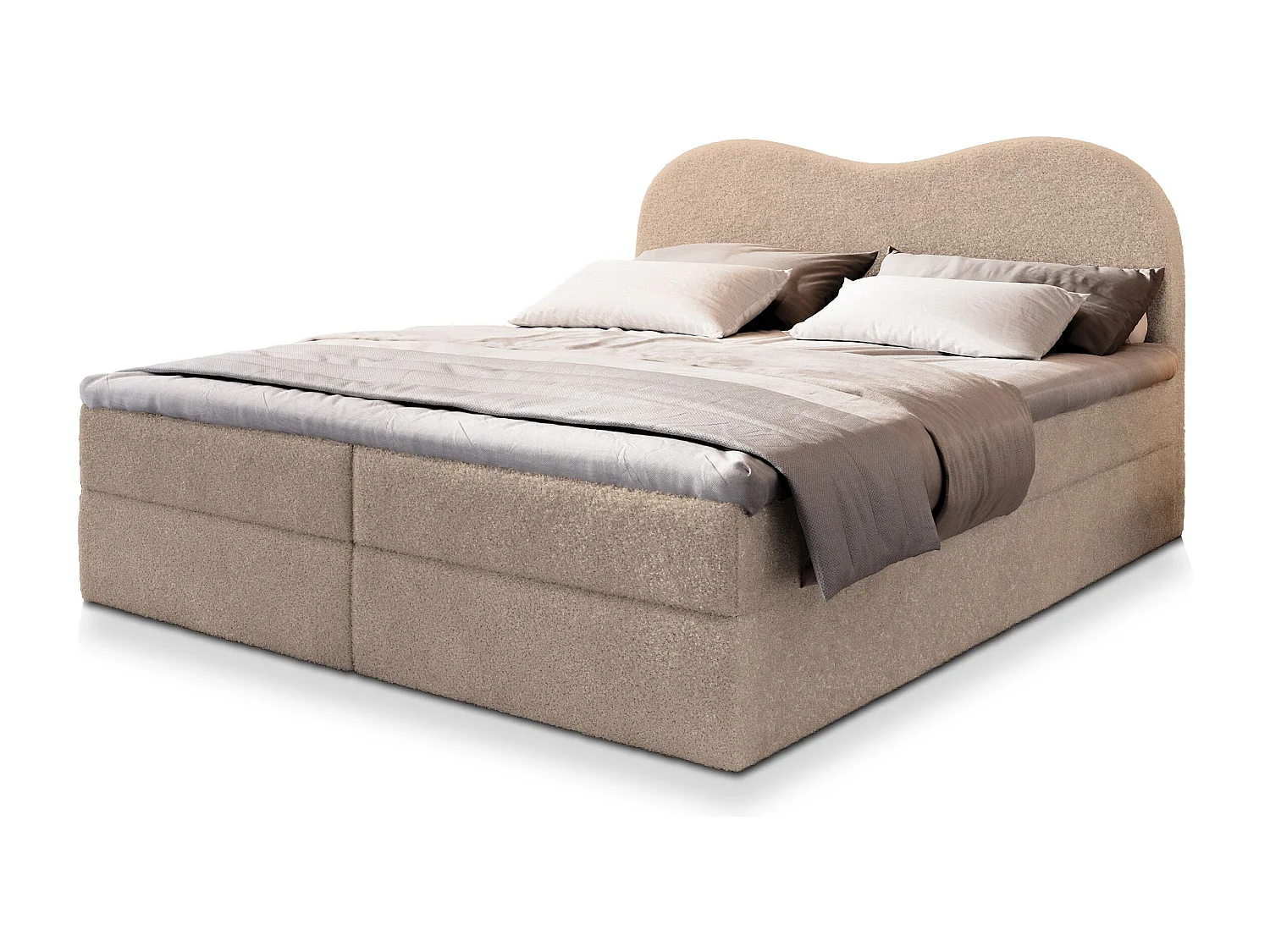 Lit continental FLUVIA, 180x200 cm, Tissu bouclé, Beige