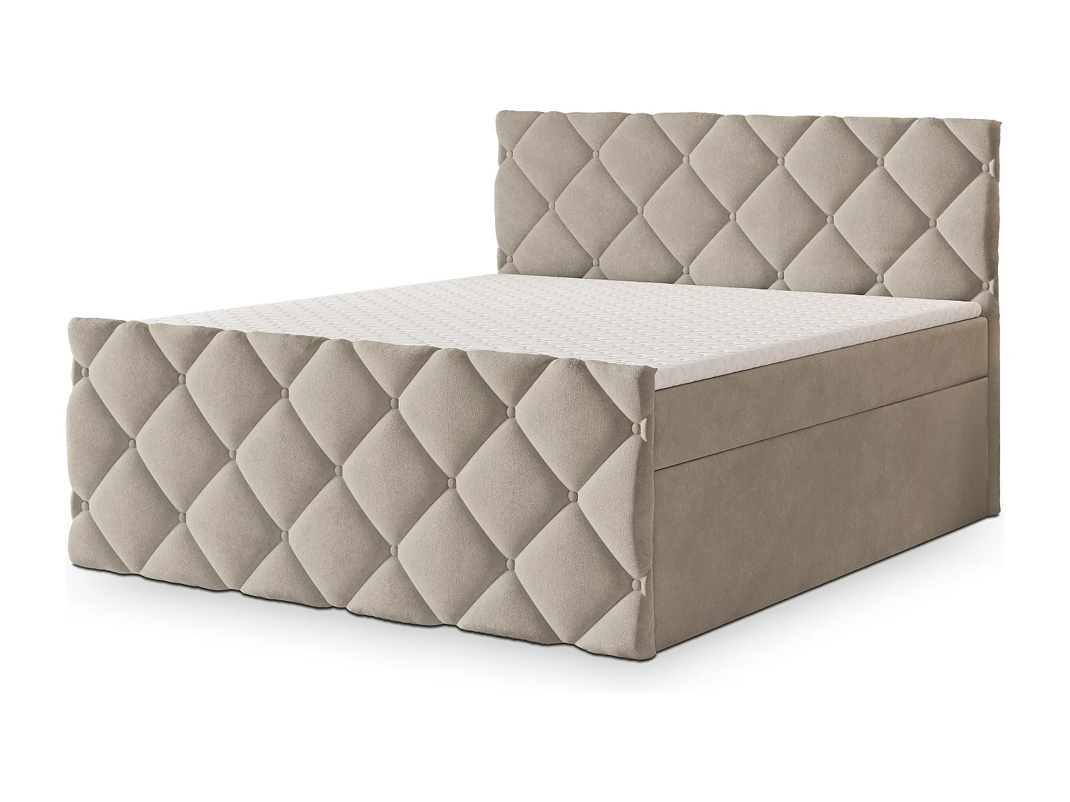 Lit continental ROVARI, 140x200 cm, Tissu pelucheux, Beige