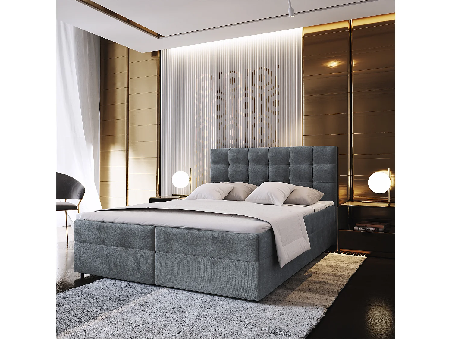 Lit continental GLOS, 160x200 cm, Tissu pelucheux, Gris