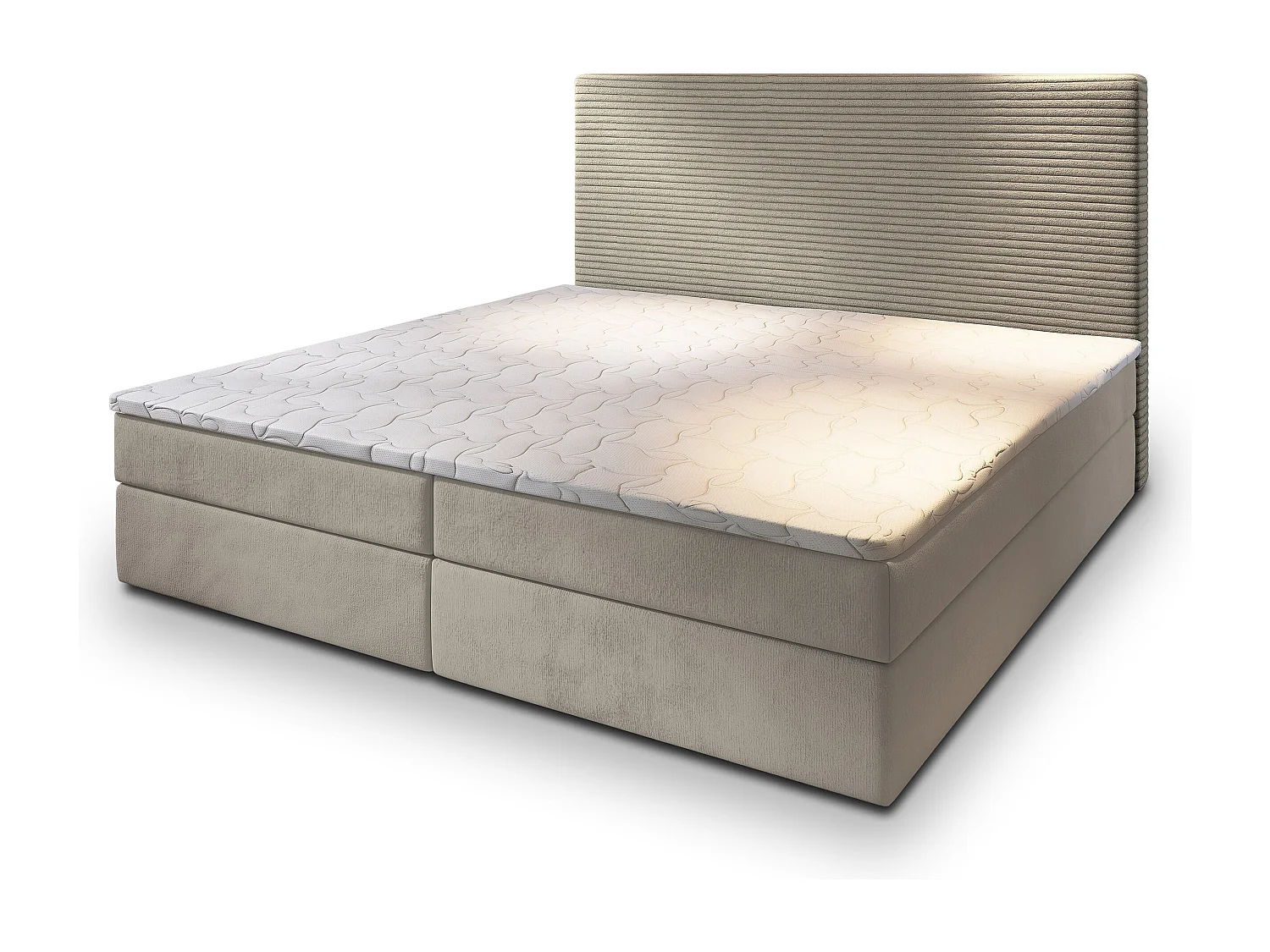 Lit continental GIARRO, 160x200 cm, Tissu pelucheux, Beige