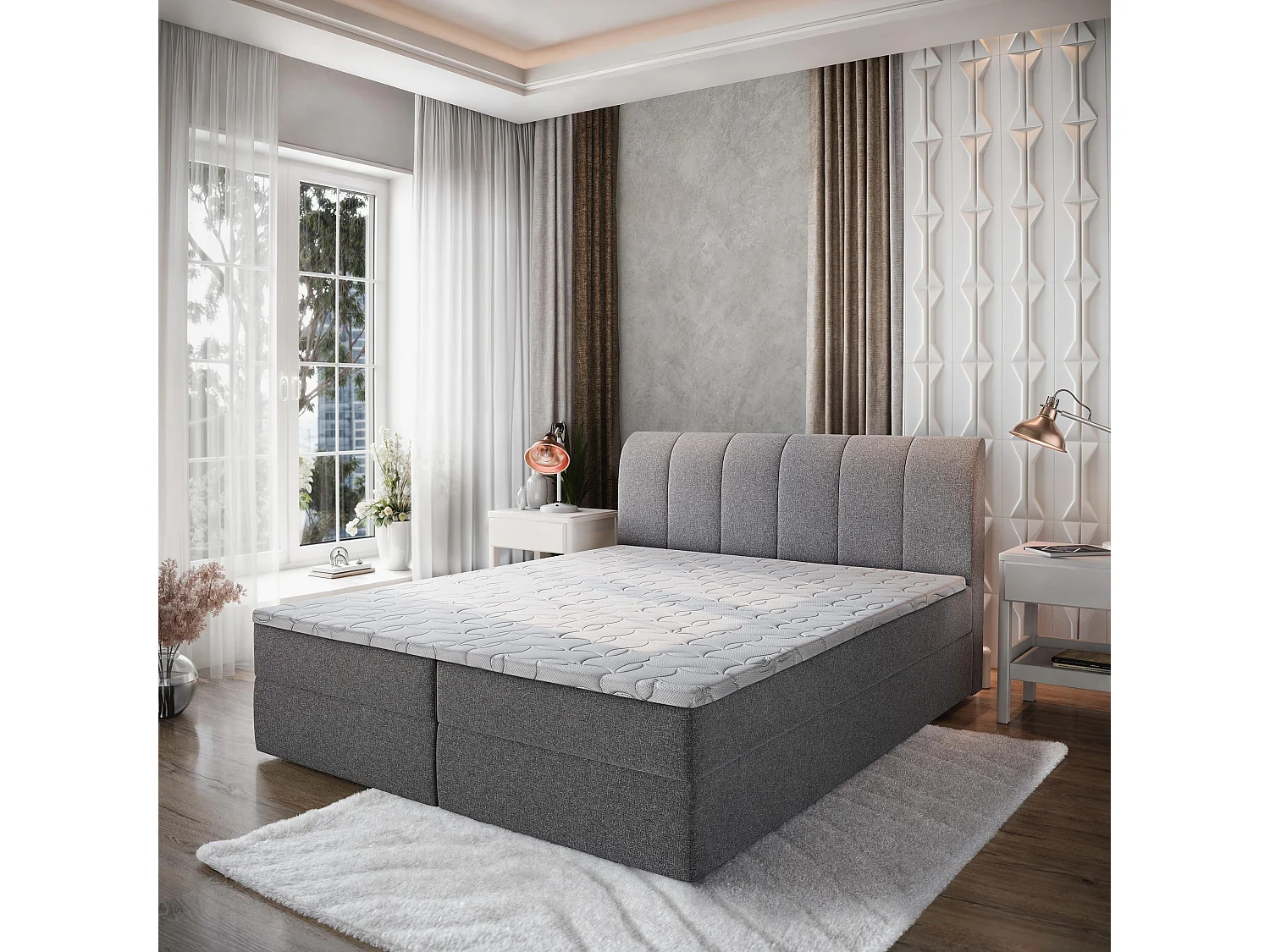 Boxspringbed CEVANO 160x200 cm Set met hoofdbord, bedbodem en matras, Grijs