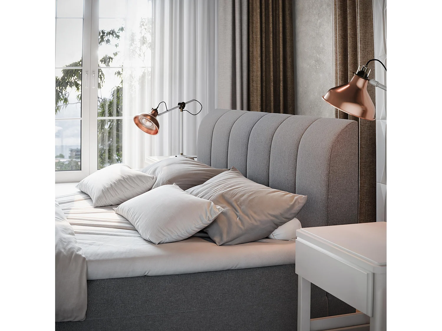 Boxspringbed CEVANO 160x200 cm Set met hoofdbord, bedbodem en matras, Grijs