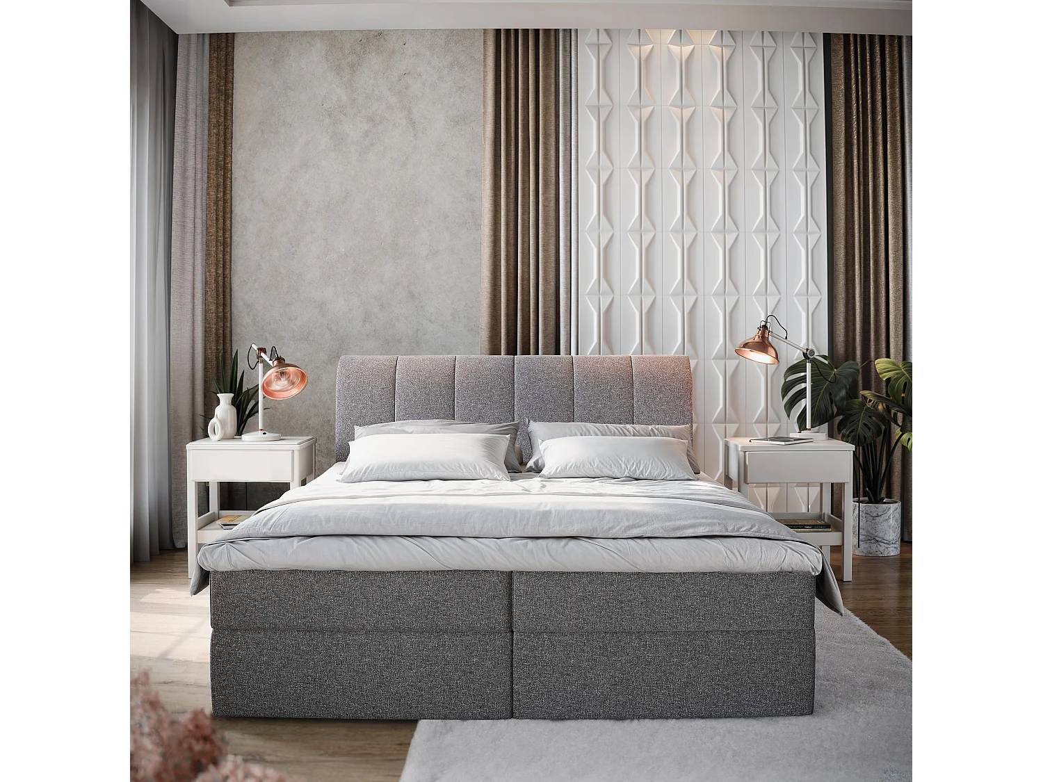 Boxspringbed CEVANO 160x200 cm Set met hoofdbord, bedbodem en matras, Grijs