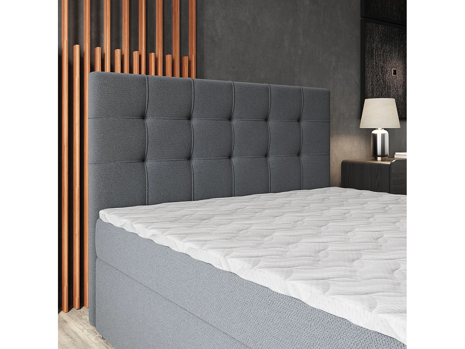 Lit continental PALMA, 160x200 cm, Tissu tressé, Gris