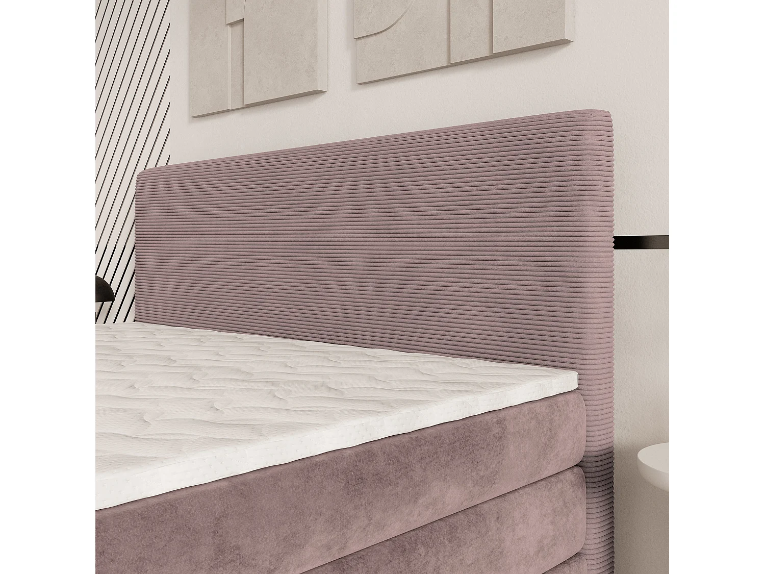 Lit continental MATERN, 180x200 cm, Tissu pelucheux, Rose