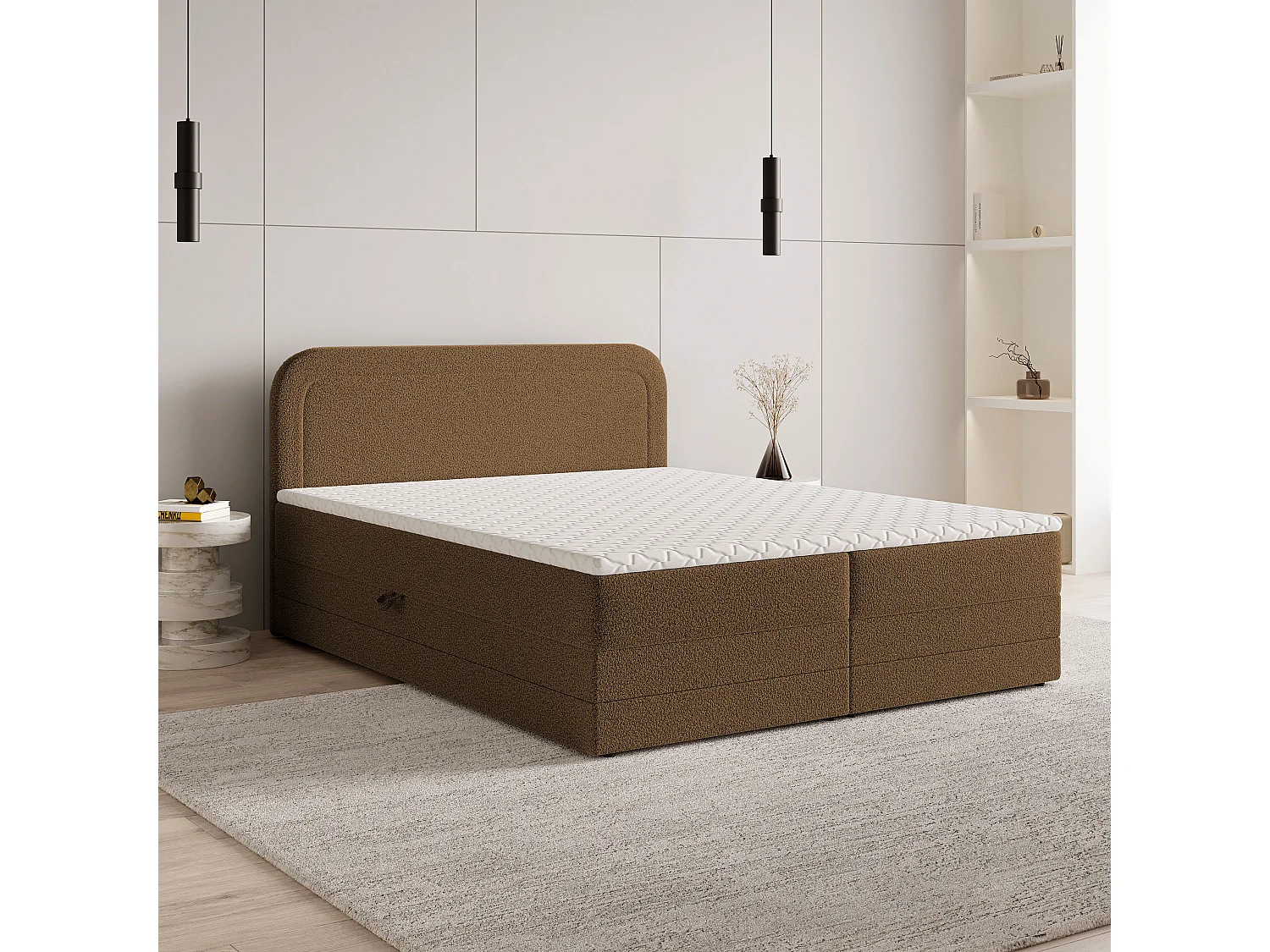 Boxspringbed ARMEL 140x200 cm Set met hoofdbord, bedbodem en matras, Bruin