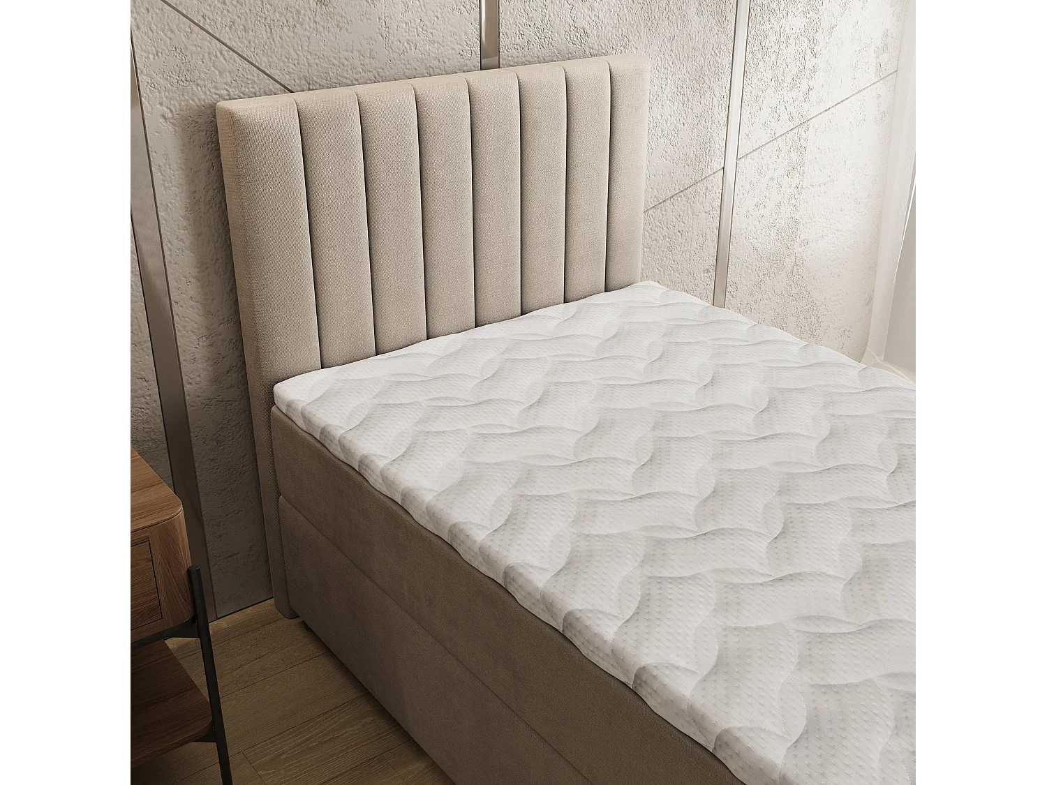 Boxspringbed BRESEL 90x200 cm Set met hoofdbord, bedbodem en matras, Beige