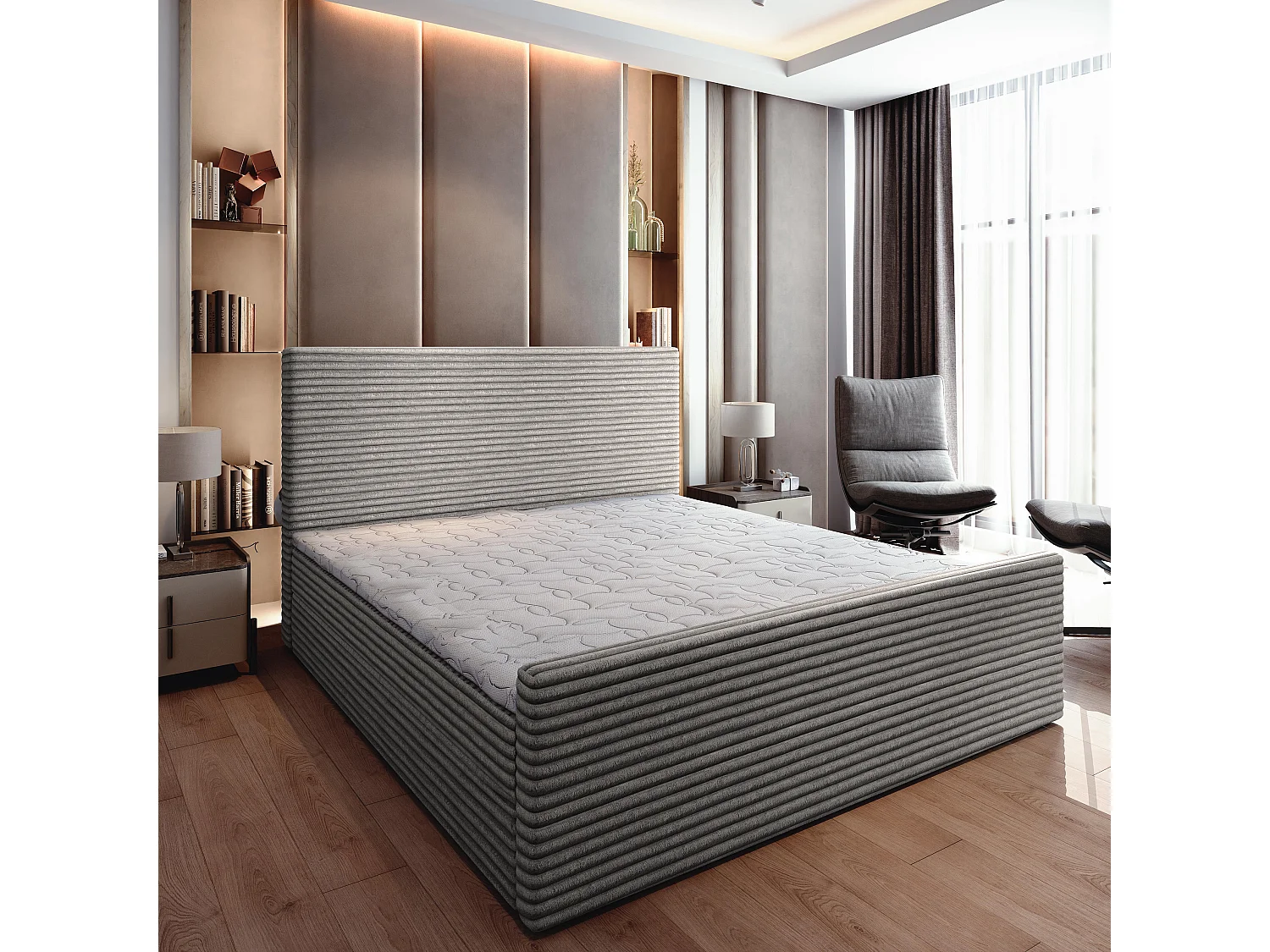 Boxspringbed BRENTO 180x200 cm Set met hoofdbord, bedbodem en matras, Lichtgrijs