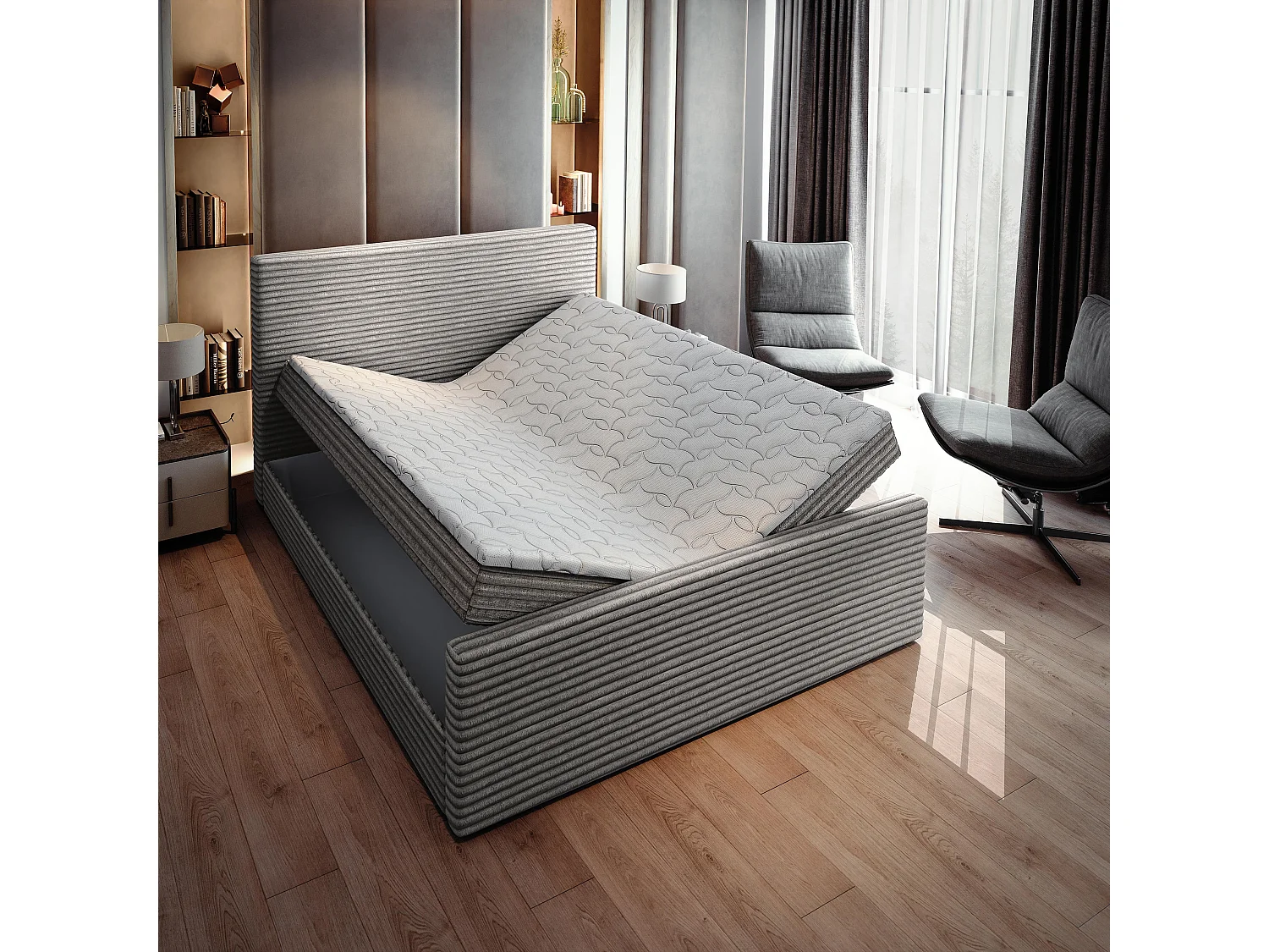 Boxspringbed BRENTO 180x200 cm Set met hoofdbord, bedbodem en matras, Lichtgrijs