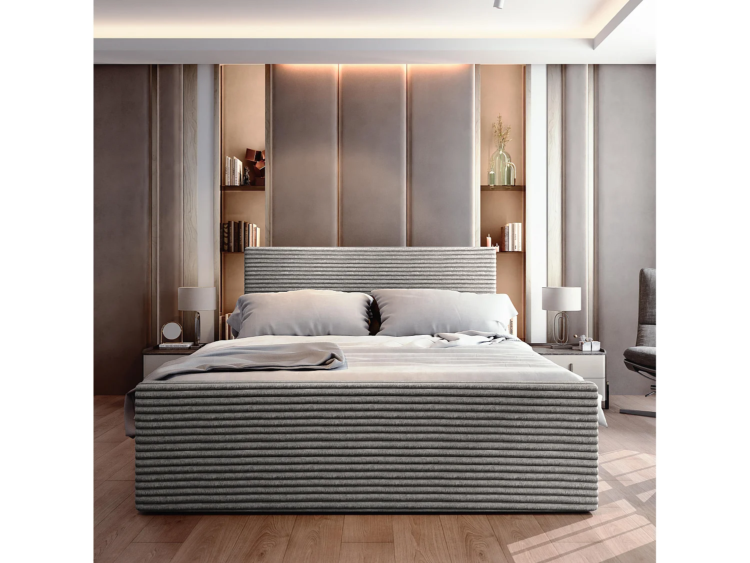 Boxspringbed BRENTO 180x200 cm Set met hoofdbord, bedbodem en matras, Lichtgrijs
