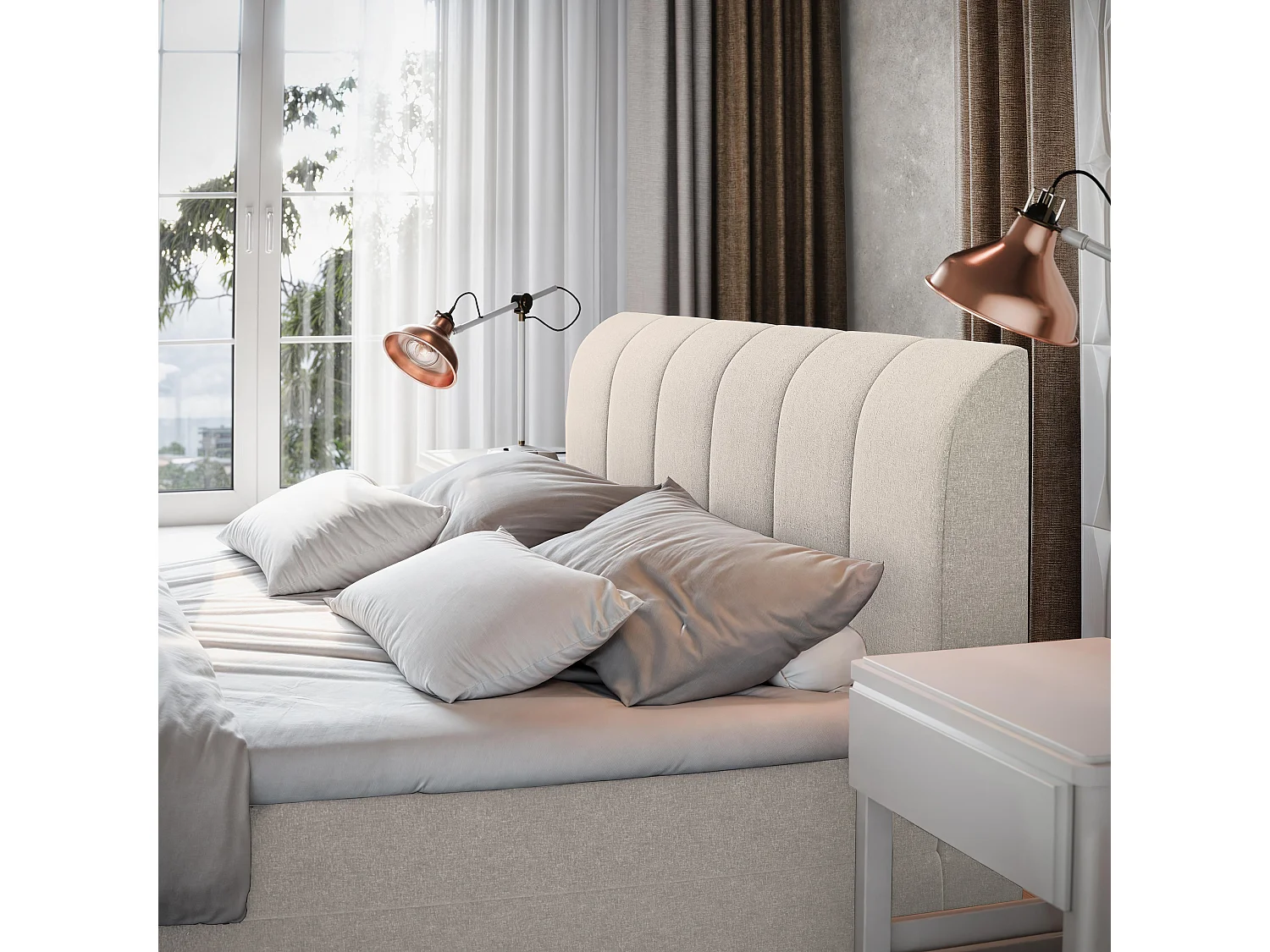 Boxspringbed CEVANO 140x200 cm Set met hoofdbord, bedbodem en matras, Beige