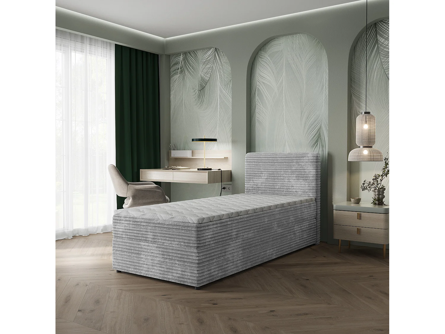 Boxspringbed PISA 80x200 cm Set met hoofdbord, bedbodem en matras, Lichtgrijs