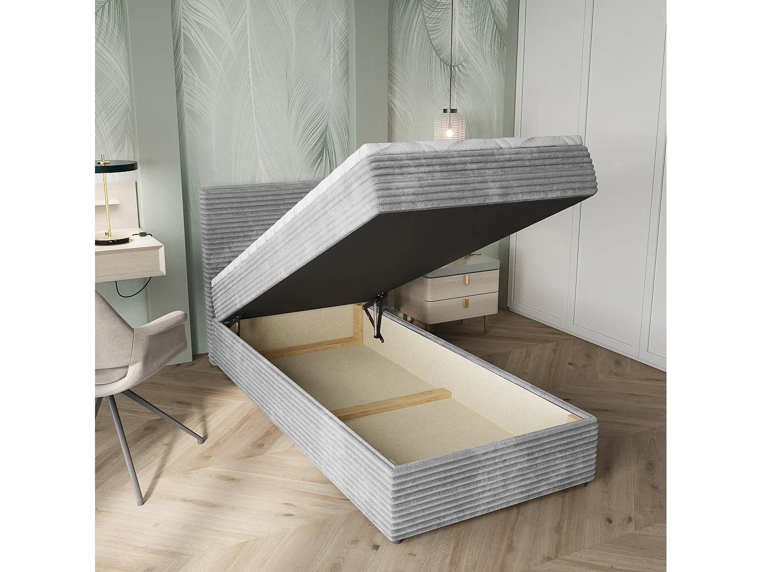 Boxspringbed PISA 80x200 cm Set met hoofdbord, bedbodem en matras, Lichtgrijs