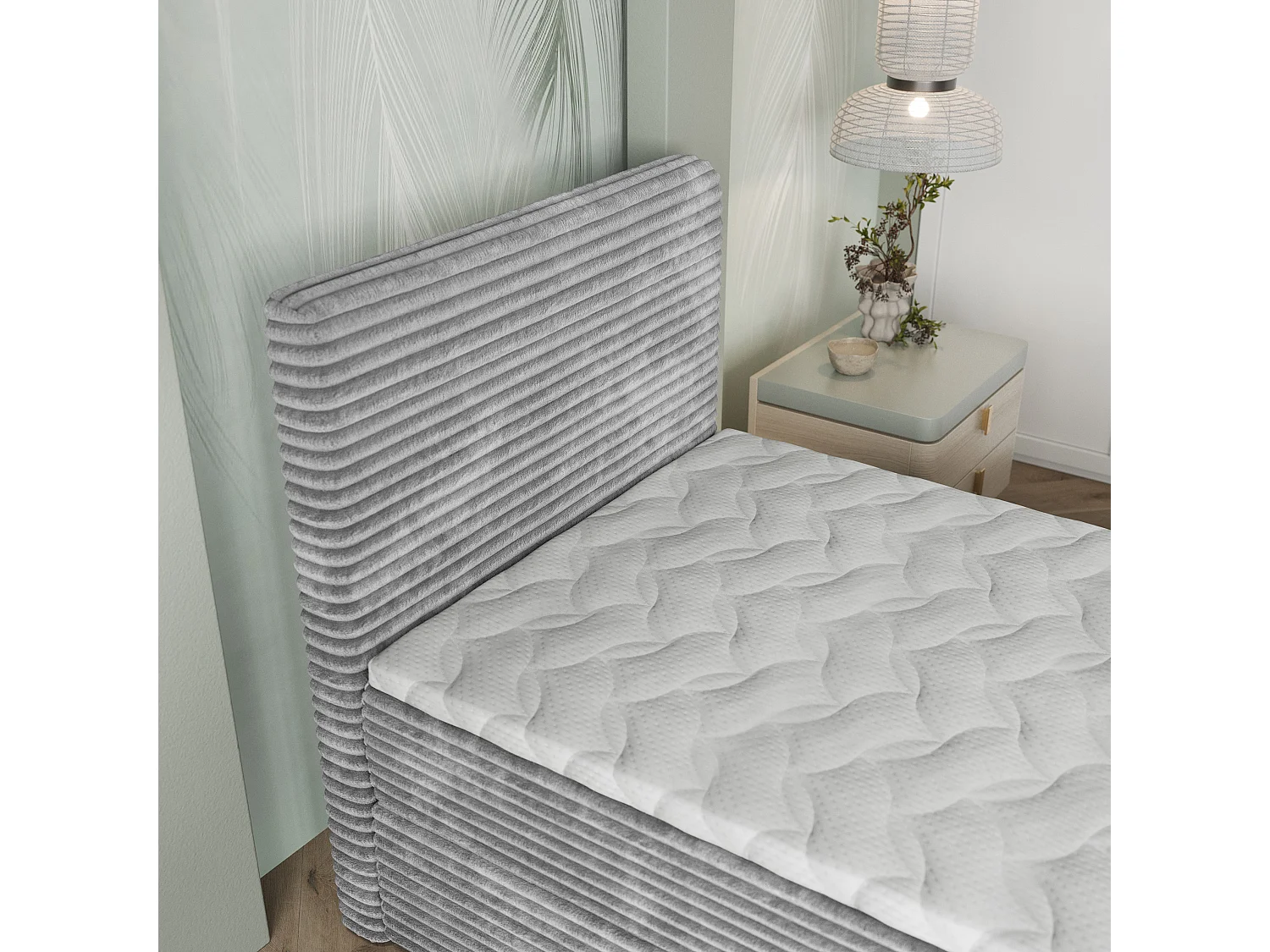 Boxspringbed PISA 80x200 cm Set met hoofdbord, bedbodem en matras, Lichtgrijs