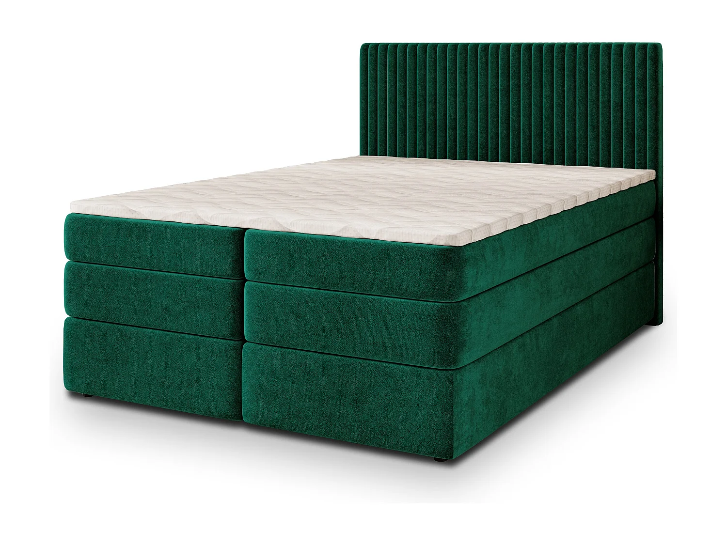 Boxspringbed FELBIO 180x200 cm Set met hoofdbord, bedbodem en matras, Dennengroen