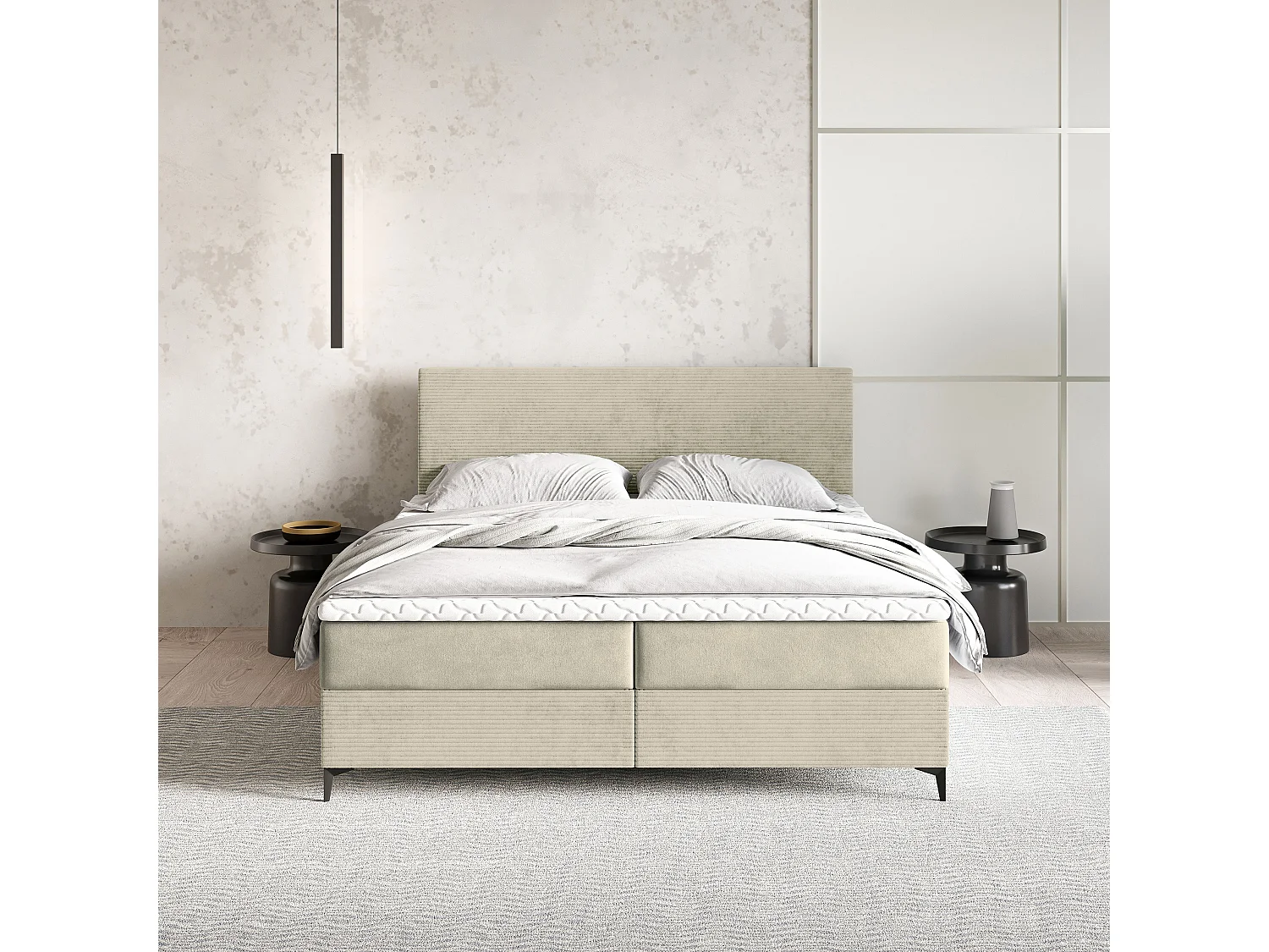 Boxspringbed TORREL 140x200 cm Set met hoofdbord, bedbodem en matras, Crème