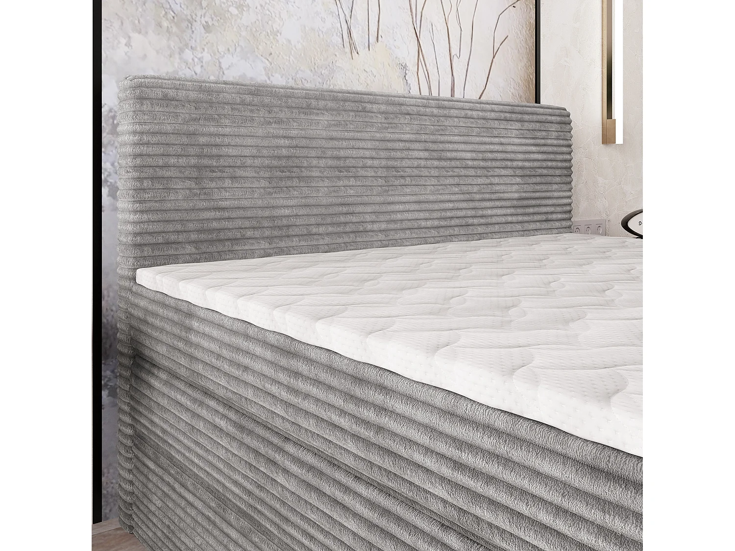 Boxspringbed LUNERA 180x200 cm Set met hoofdbord, bedbodem en matras, Lichtgrijs