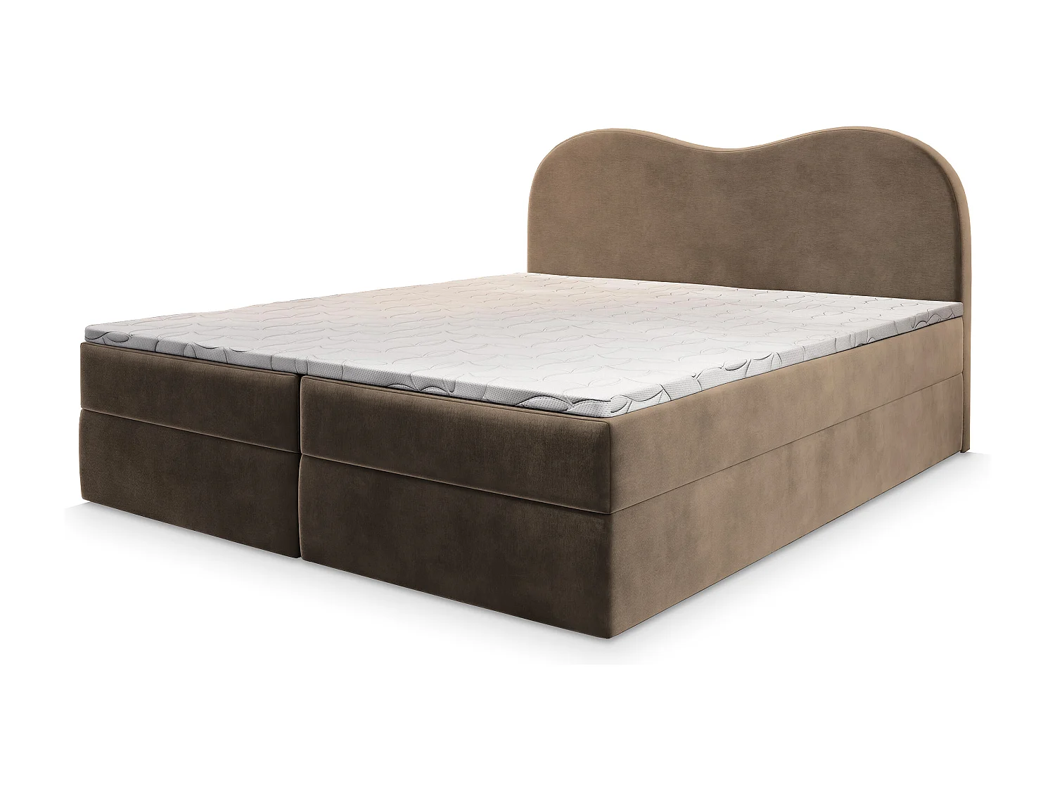 Lit continental FLUVIA, 160x200 cm, Tissu velours, Beige