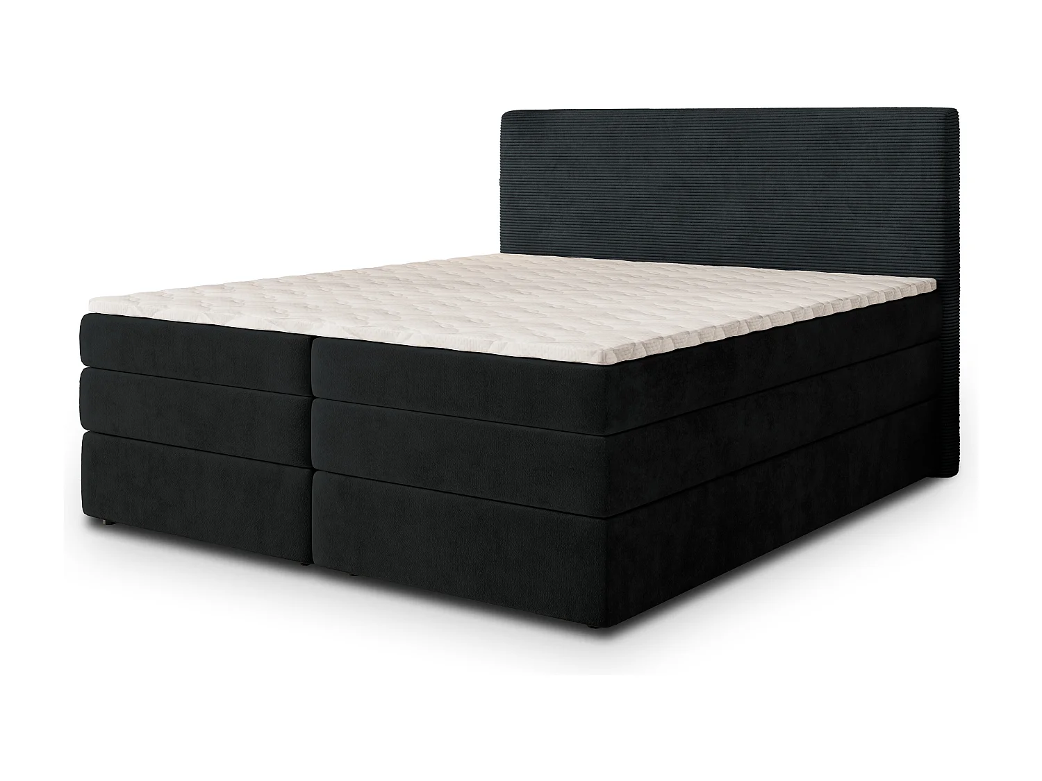 Lit continental MATERN, 140x200 cm, Tissu pelucheux, Noir