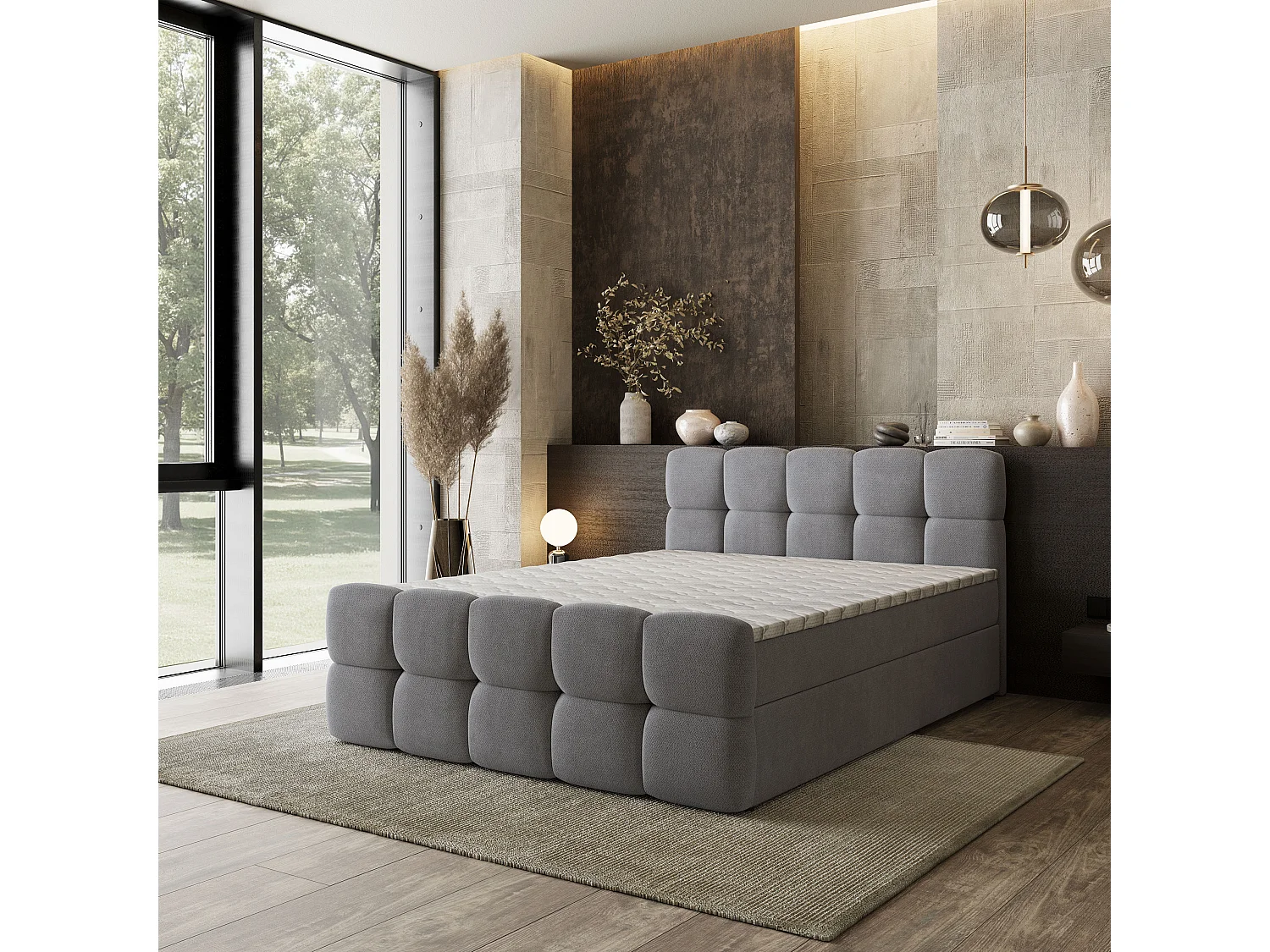 Boxspringbed BRUME 140x200 cm Set met hoofdbord, bedbodem en matras, Grijs