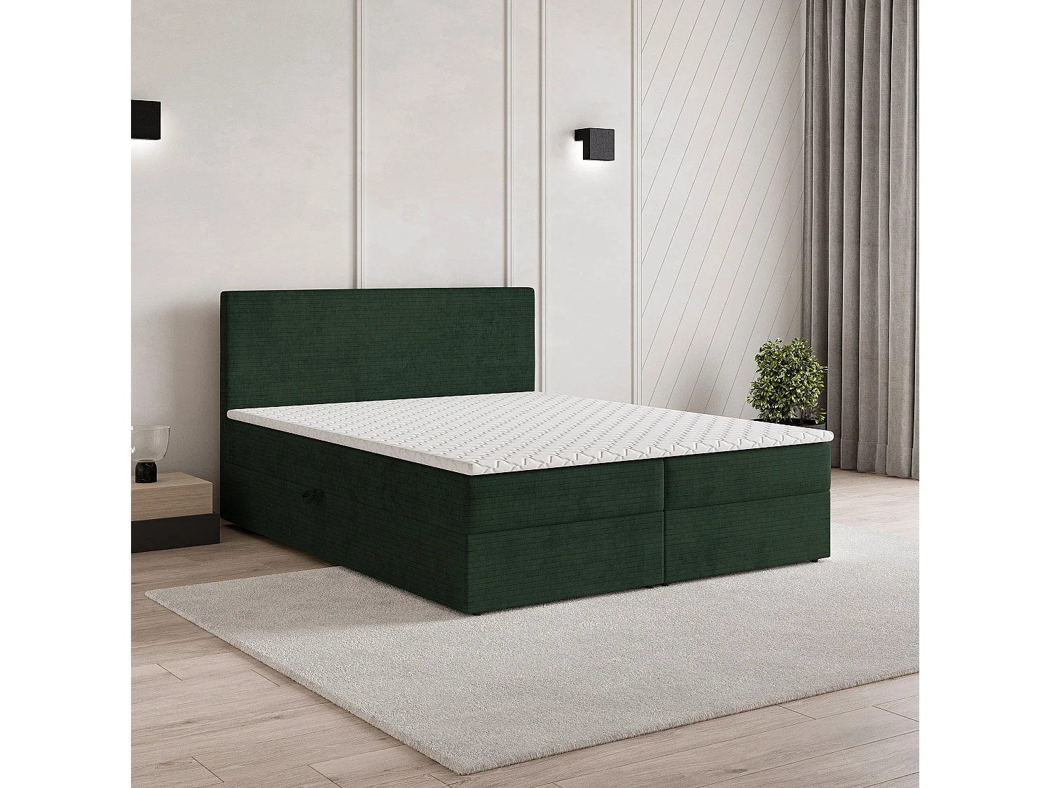 Lit continental NIRA, 160x200 cm, Tissu pelucheux, Vert
