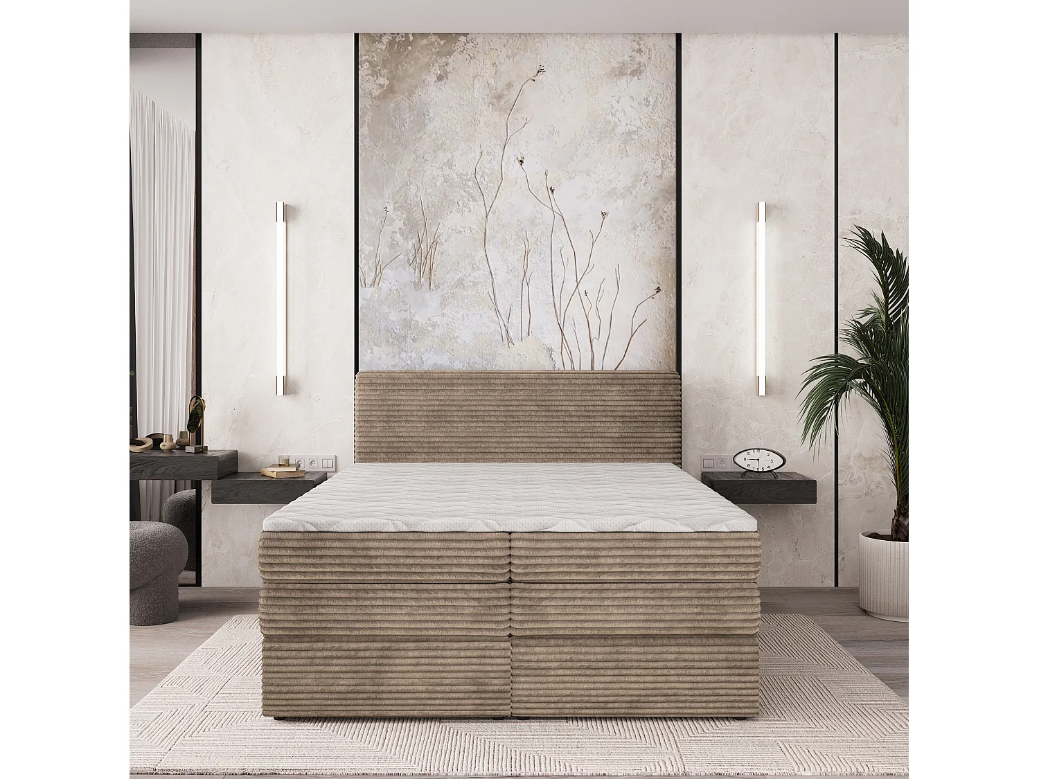 Boxspringbed LUNERA 140x200 cm Set met hoofdbord, bedbodem en matras, Beige
