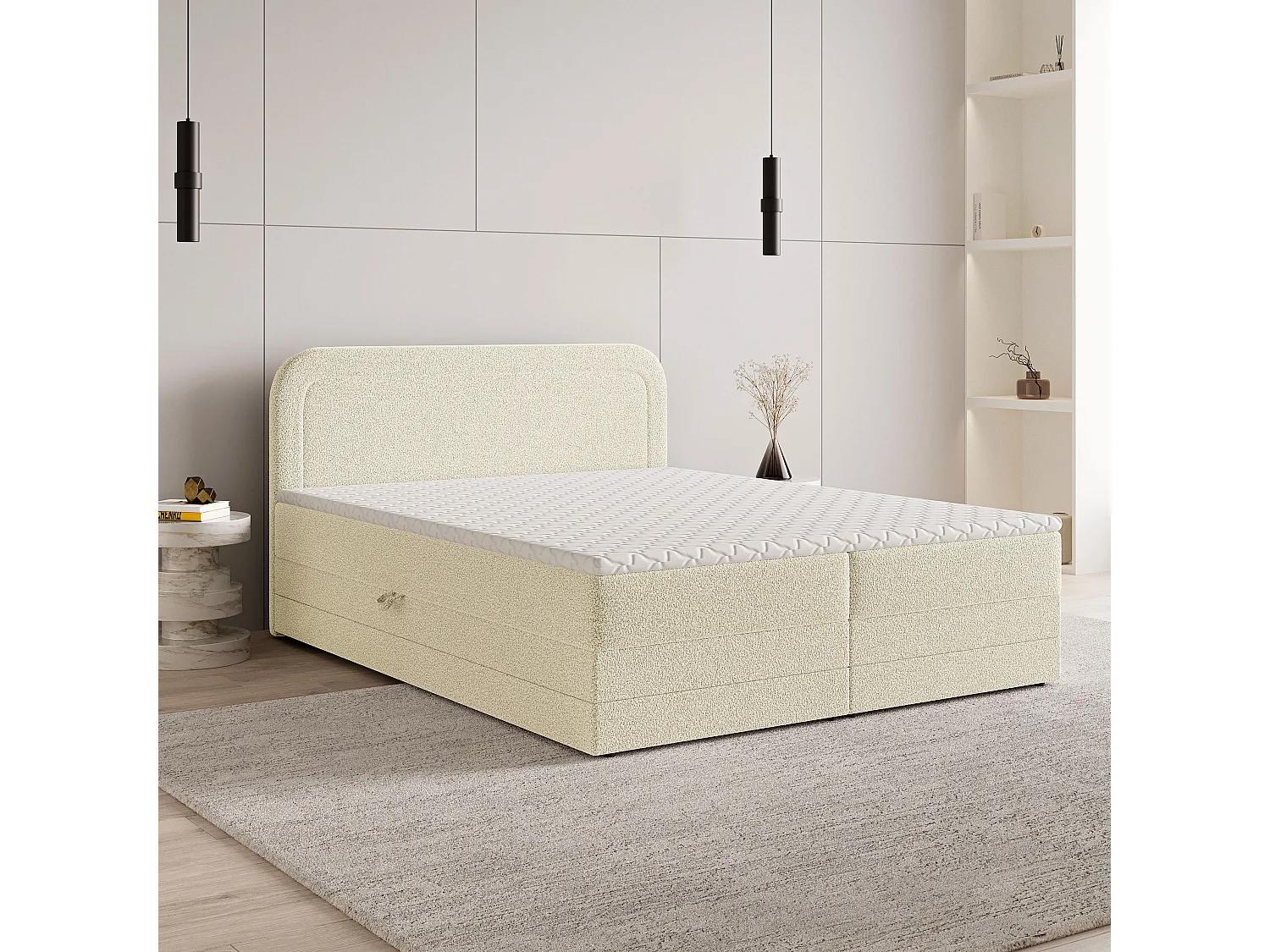 Boxspringbed ARMEL 160x200 cm Set met hoofdbord, bedbodem en matras, Crème