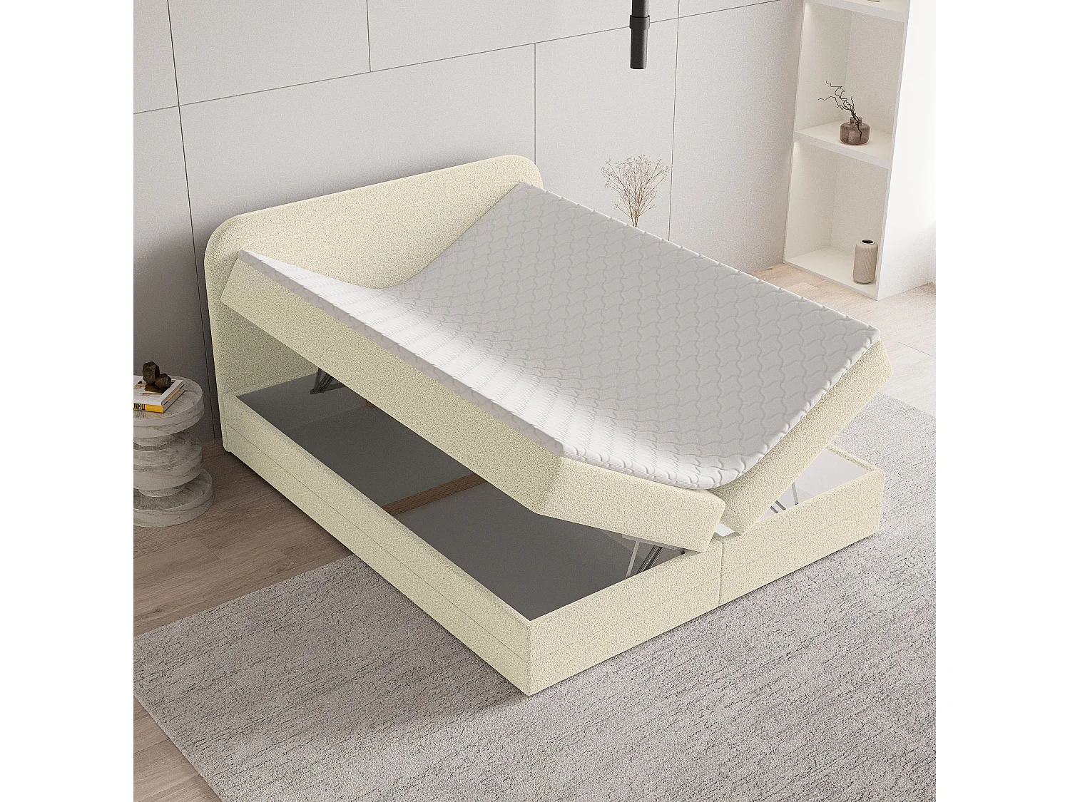 Boxspringbed ARMEL 160x200 cm Set met hoofdbord, bedbodem en matras, Crème