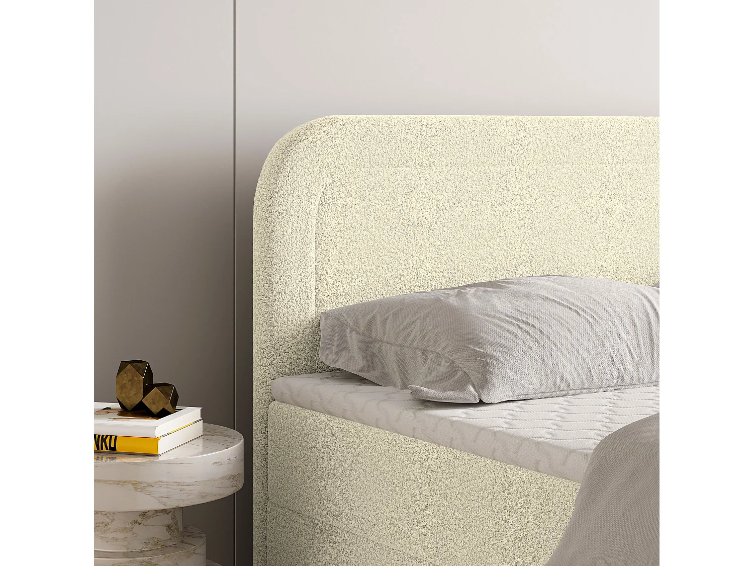 Boxspringbed ARMEL 160x200 cm Set met hoofdbord, bedbodem en matras, Crème