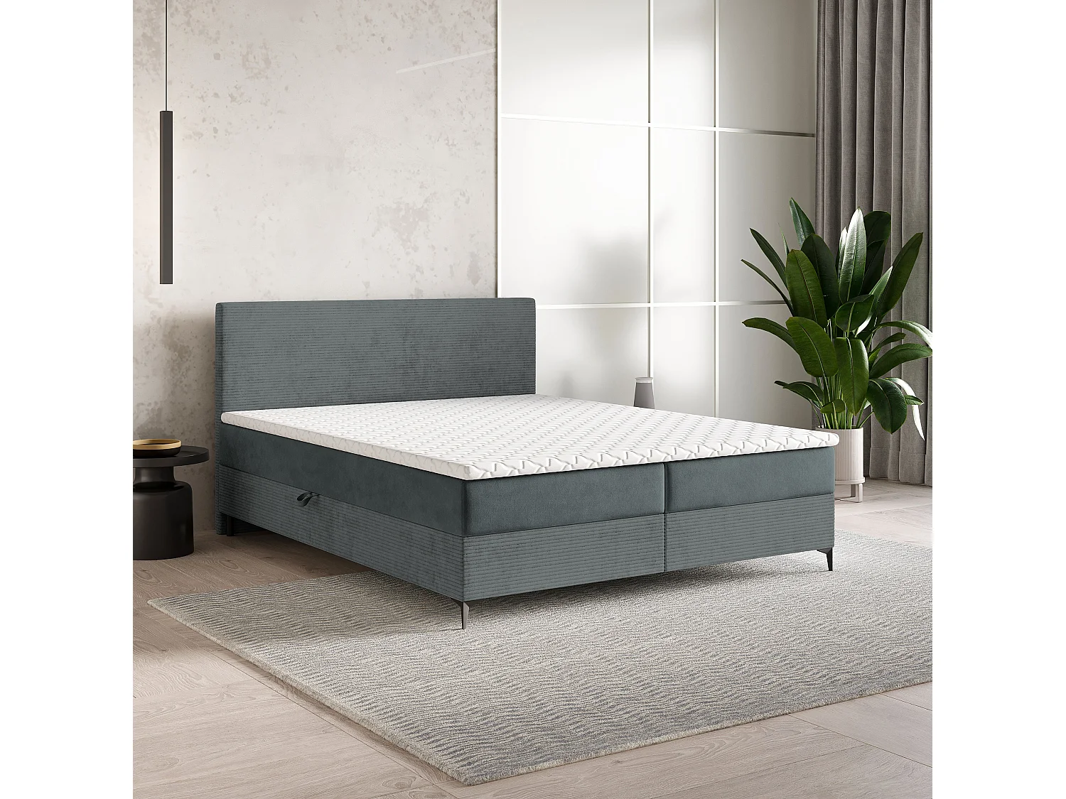 Boxspringbed TORREL 140x200 cm Set met hoofdbord, bedbodem en matras, Grijs