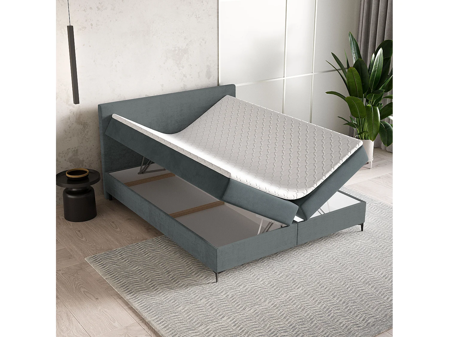 Boxspringbed TORREL 140x200 cm Set met hoofdbord, bedbodem en matras, Grijs