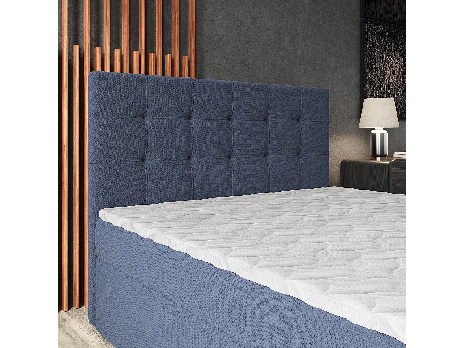 Lit continental PALMA, 160x200 cm, Tissu tressé, Bleu