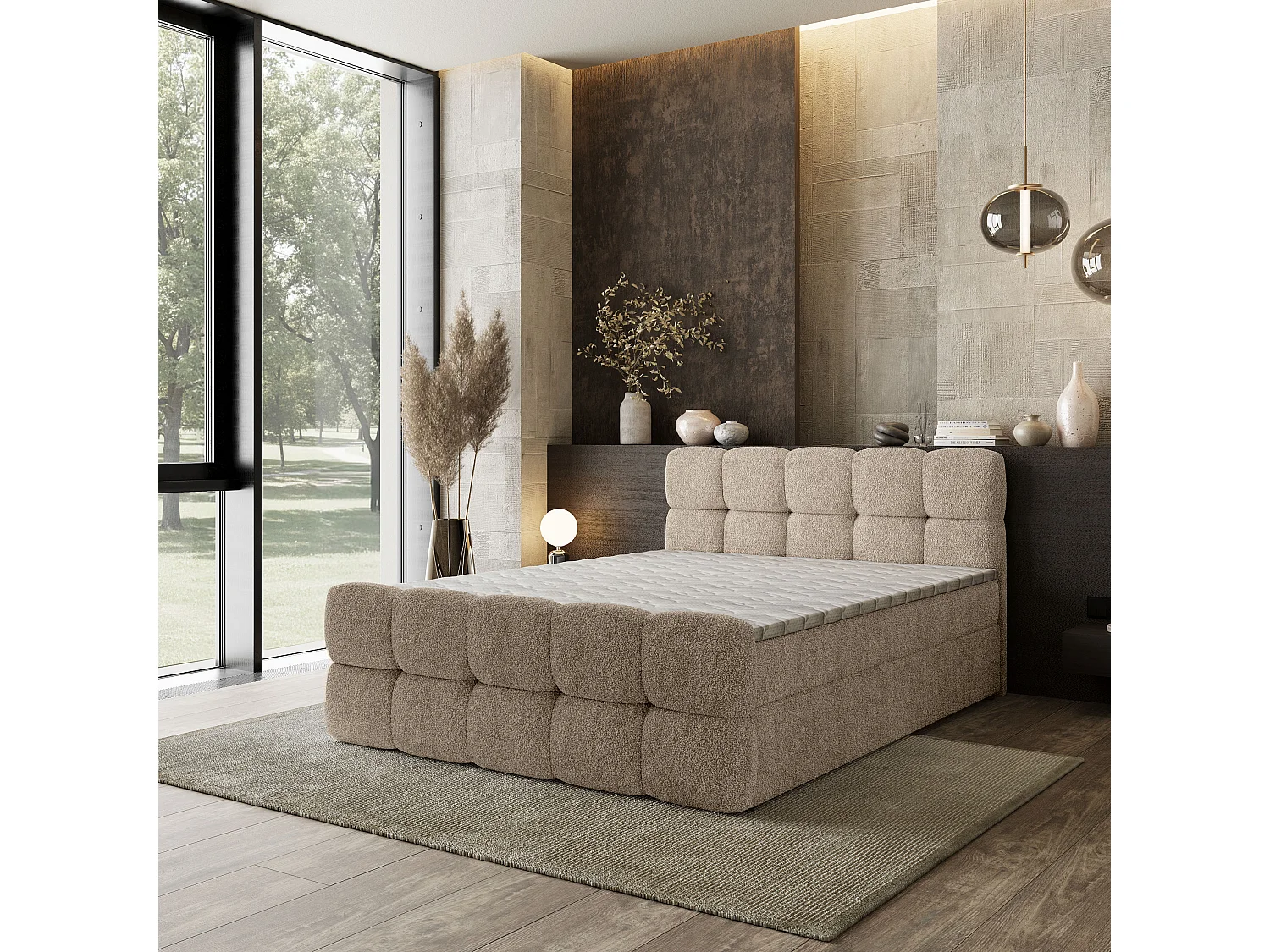 Boxspringbed BRUME 160x200 cm Set met hoofdbord, bedbodem en matras, Beige